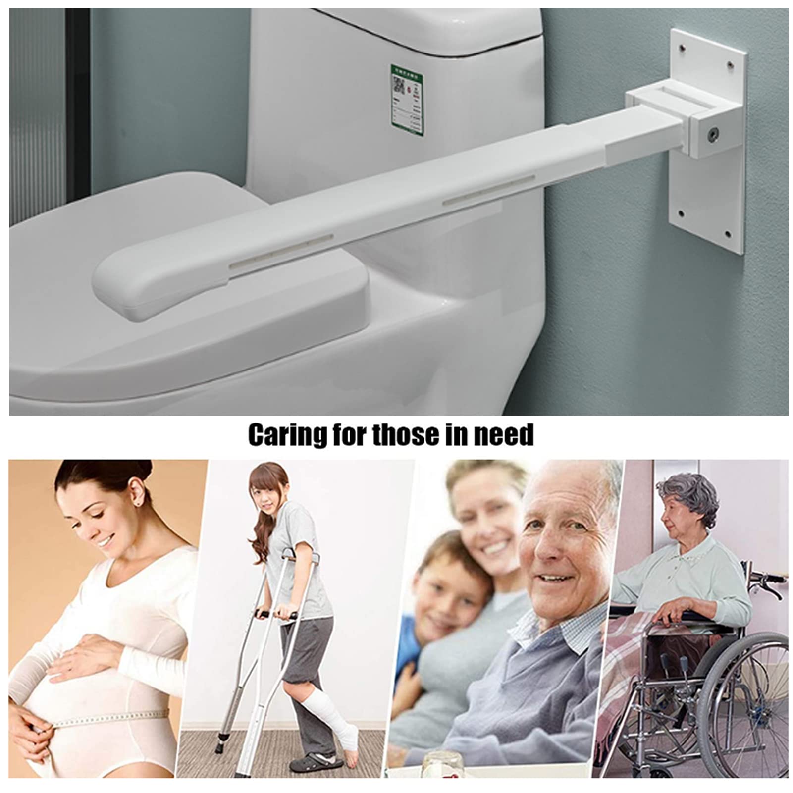 Barras de Agarre para Ducha para Personas Mayores, Barras de Agarre para inodoros, Barras de Seguridad abatibles para Ducha, Barra de Agarre con Soporte en L, Agarre de Asistencia de Equilibrio, Mani
