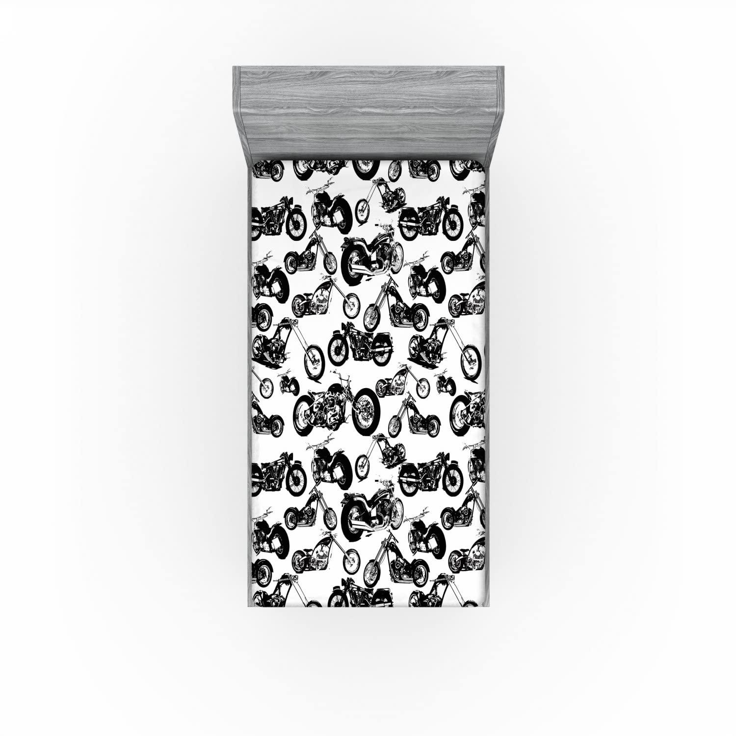 Ambesonne Dark Charcoal White 2 Pack Fitted Sheet, Models of Motorbike, Bed Cover All-Round Elastic Deep Pockets 2 Pieces, Package Contains 2 Twin Size Fitted Sheets, Dark Charcoal White