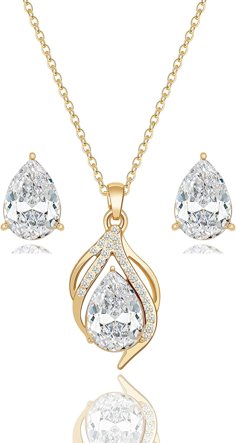 Bridesmaid Jewelry Set for Women,Pendant 18K Gold & Silver & Rose Gold Pendant Necklace Earrings Set,Dainty Gift for Wedding/Proposal/Party/Prom/Anniversary - Image 2