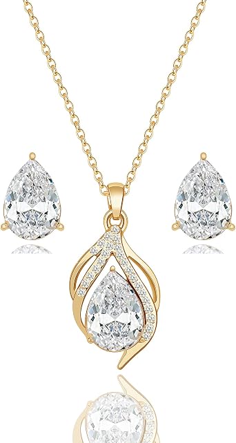 Bridesmaid Jewelry Set for Women,Pendant 18K Gold & Silver & Rose Gold Pendant Necklace Earrings Set,Dainty Gift for Wedding/Proposal/Party/Prom/Anniversary