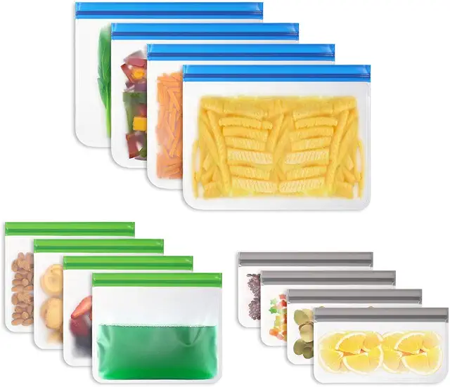 Bolsas de Silicona Reutilizables para Congelar Alimentos, 12 Pack Sin BPA