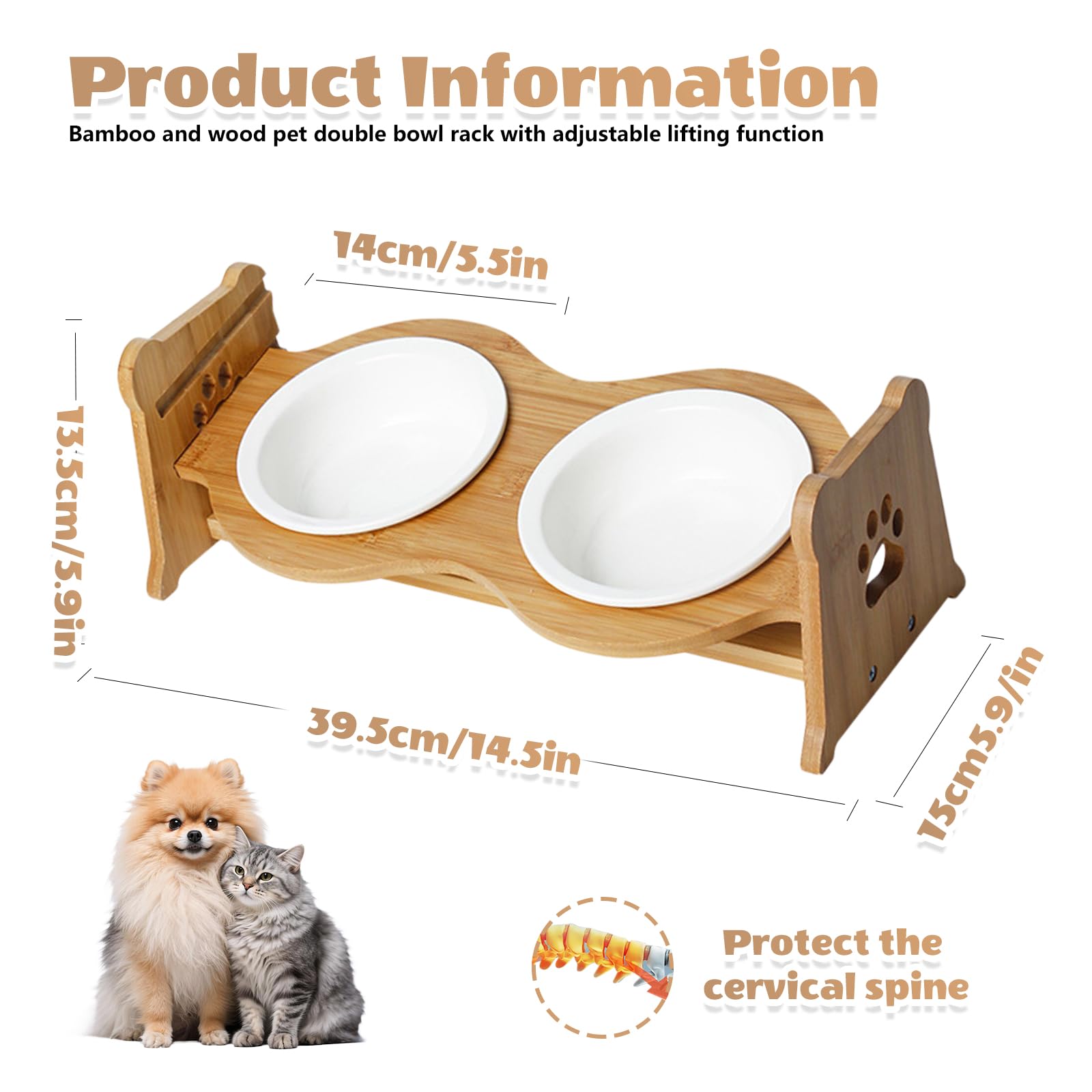 Comedero para perros elevado, soporte ajustable para perros, antideslizante, altura ajustable, 15 ° de inclinación y protege las articulaciones, estación de alimentación de madera, comedero para