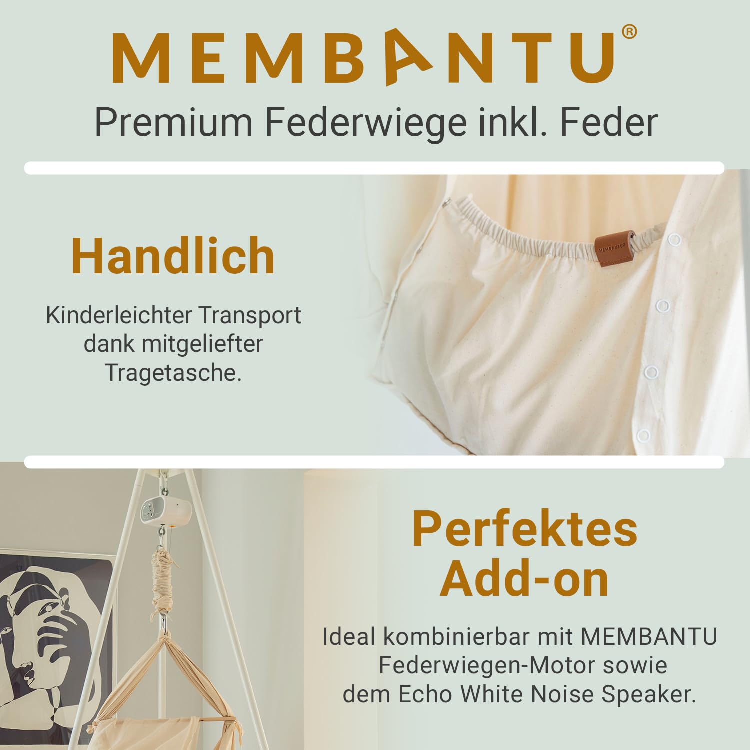 Federwiege Baby inkl. Feder - Baby-Wiege aus Bio-Baumwolle - Baby-Hängematte mit Deckenaufhängung - Baby-Hängewiege Plus Matratze und Baldachin - Baby-Hammock bis max. 15kg - Natur