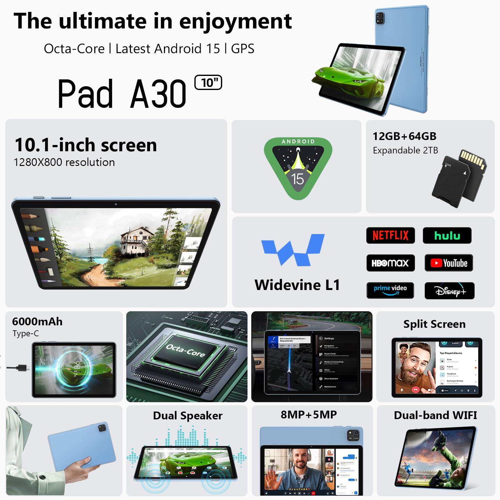 Android 15 タブレット 10.1インチ 12GB+64GB+2TB Amazon.com : Android 15 Tablet, 10 Inch Tablet, 12GB RAM 64GB ROM