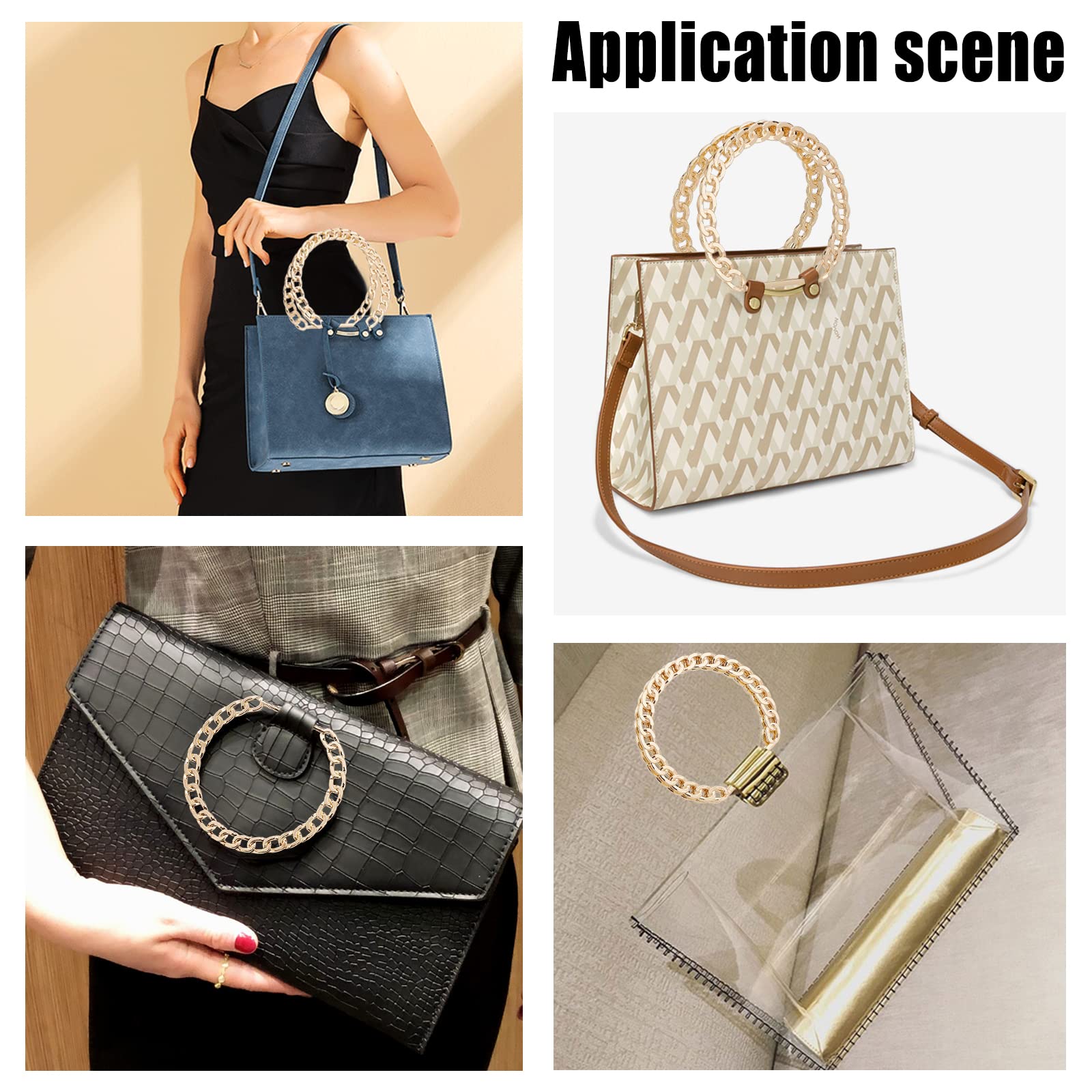 PH PandaHall Chain Bag Handle, 4pcs Handle Strap Metal Handle Replacement Decorative Purse Handle Twist Handbag Handle for Summer Handmade Bag Beach Bag Straw Handbags, Golden