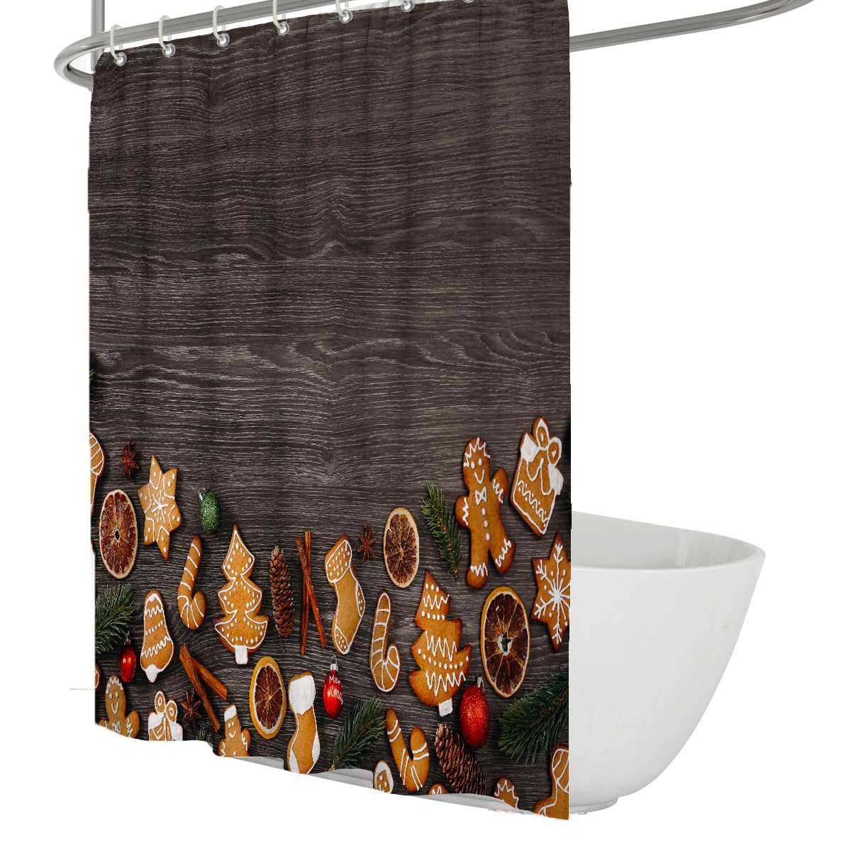 Świąteczne zasłony łazienkowe choinki cynamonowe laski suche pomarańczowe plastry kulki akcesoria łazienkowe zmywalne szybkoschnące 200 szer. x 200 cm poliester