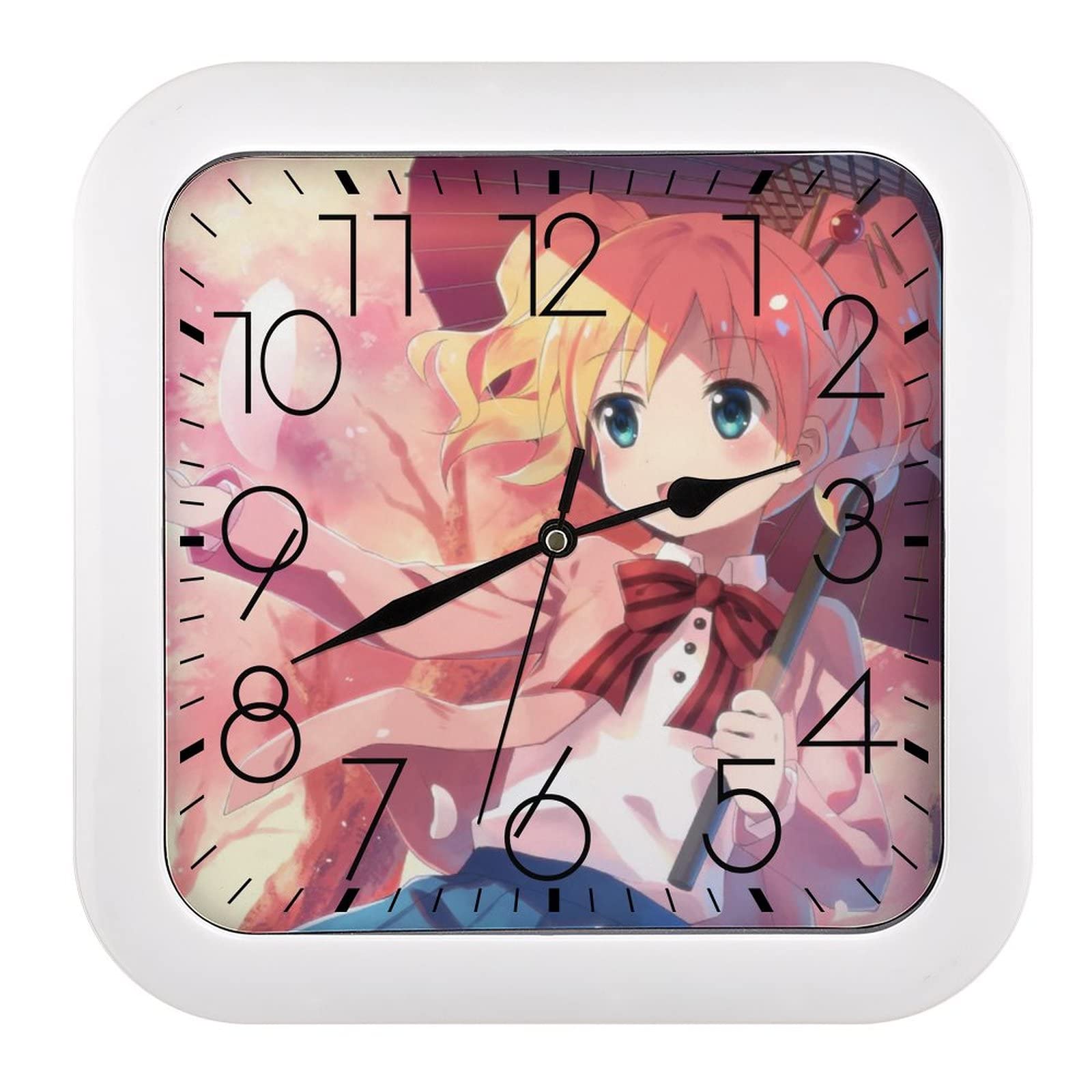 Horloge murale anime rose à grands chiffres lisibles 26x26cm