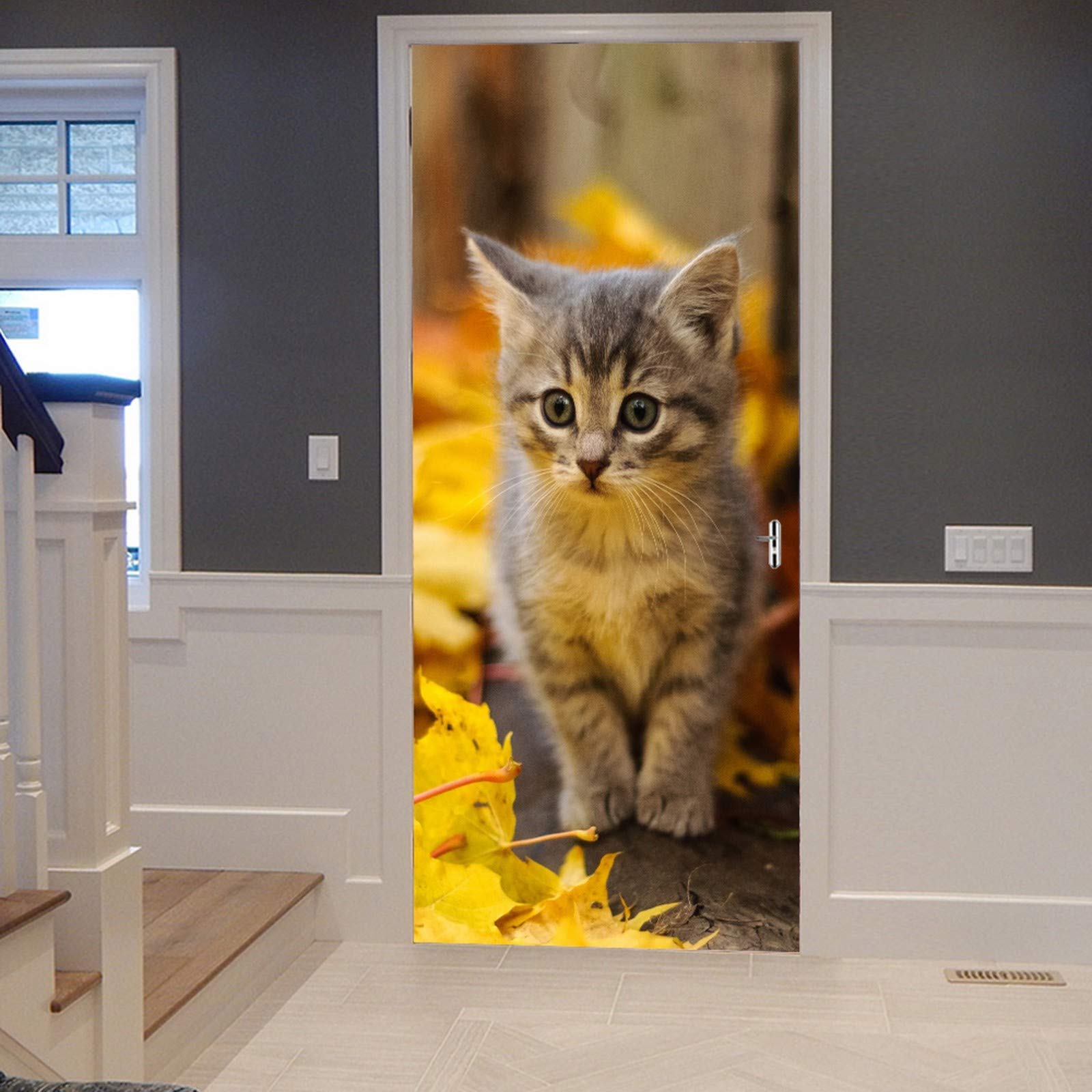 Sticker Porte 3D Chat Mignon – Autocollant Décoratif PVC 85x200 Cm (2 Panneaux) - 2