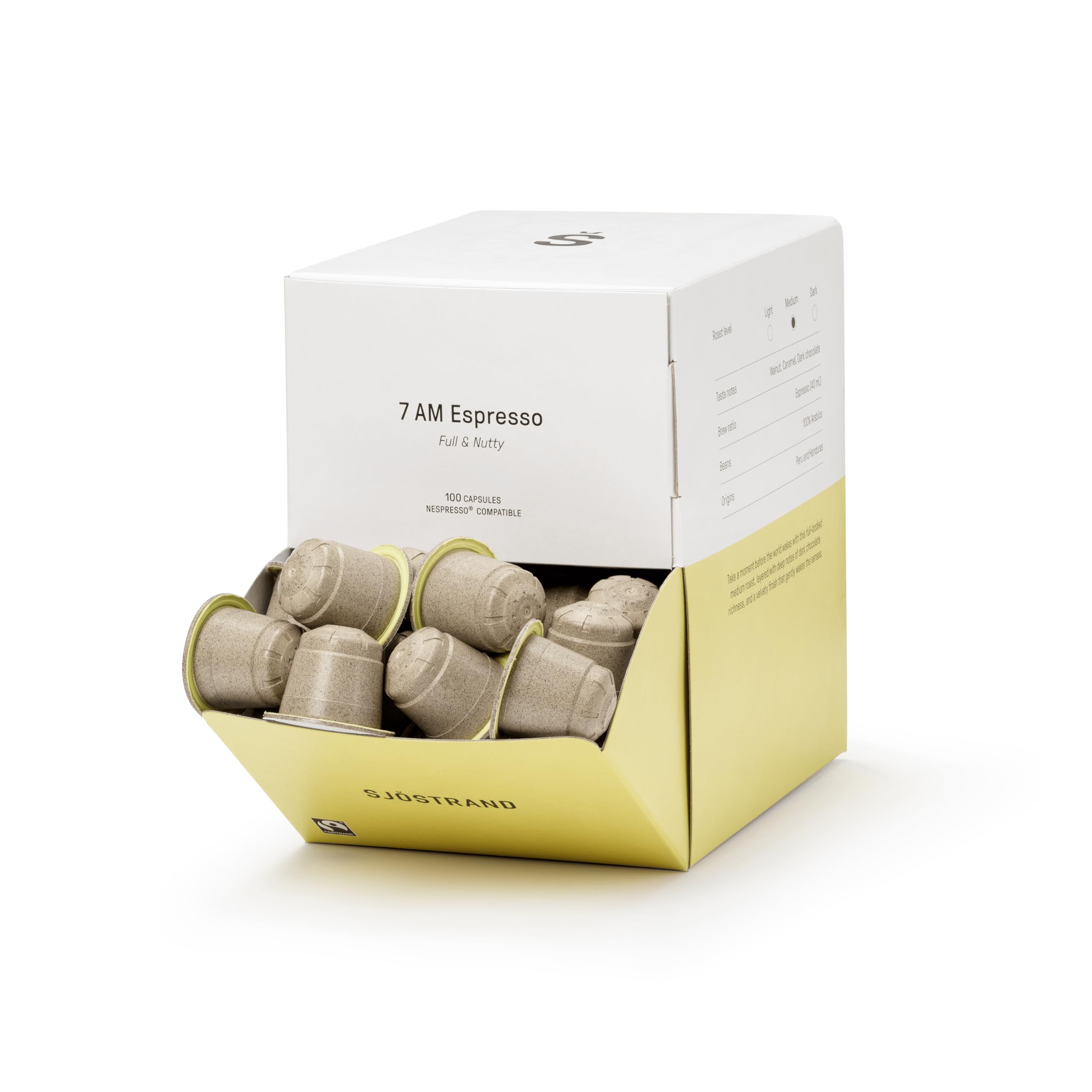 Sjöstrand Coffee Concept 7 AM Espresso - Cápsulas de café orgánico, compatibles con Nespresso, 100 cápsulas, compostables, Comercio Justo.