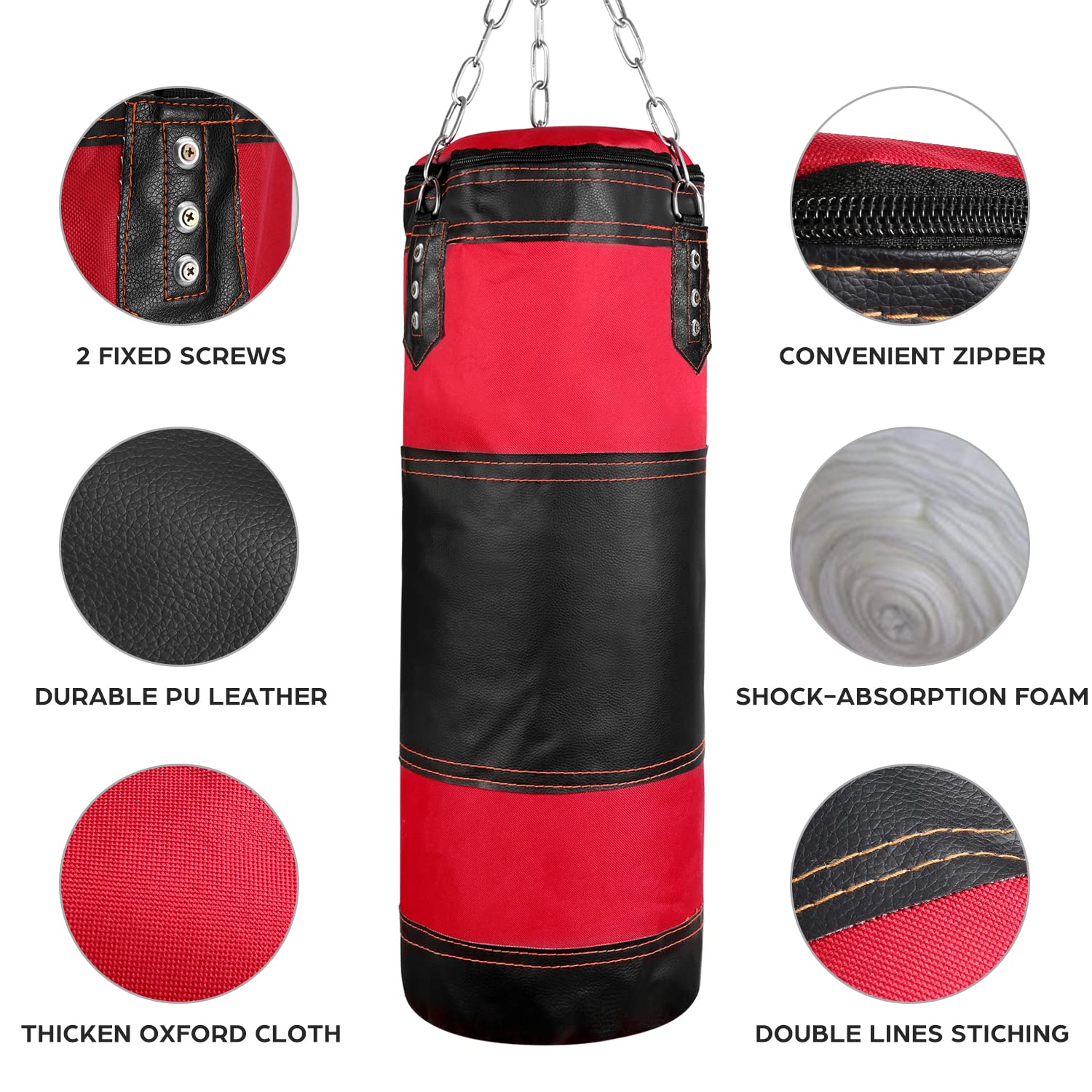 Odoland Sac de Frappe Professionnel avec Gants de Boxe 6OZ, Protège-Poignet, Chaînes et Suspension Support Plafond, Sac Boxe sans Sables Rempli Lourd MMA Muay Thai Kickboxing pour Enfants Adolescents