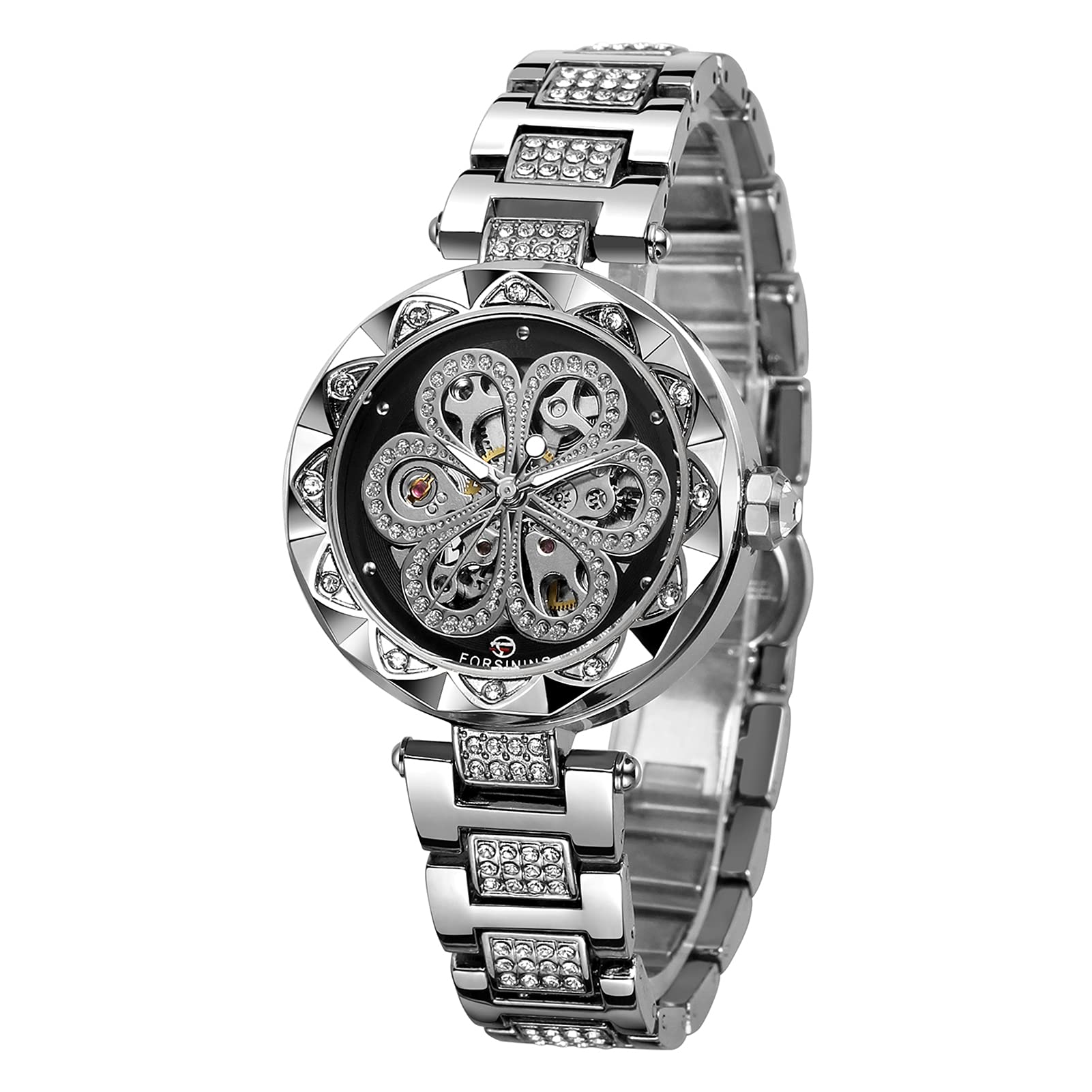 Womens Watch Automatic Mechanical Watches with Stainless Steel Strap Classic Hollow Out Design Lu Nous Display Fashion Wristwatch (Black&Silver) -Layfoo (B09D8XHTT5) Amazon Price History, Amazon Price Tracker