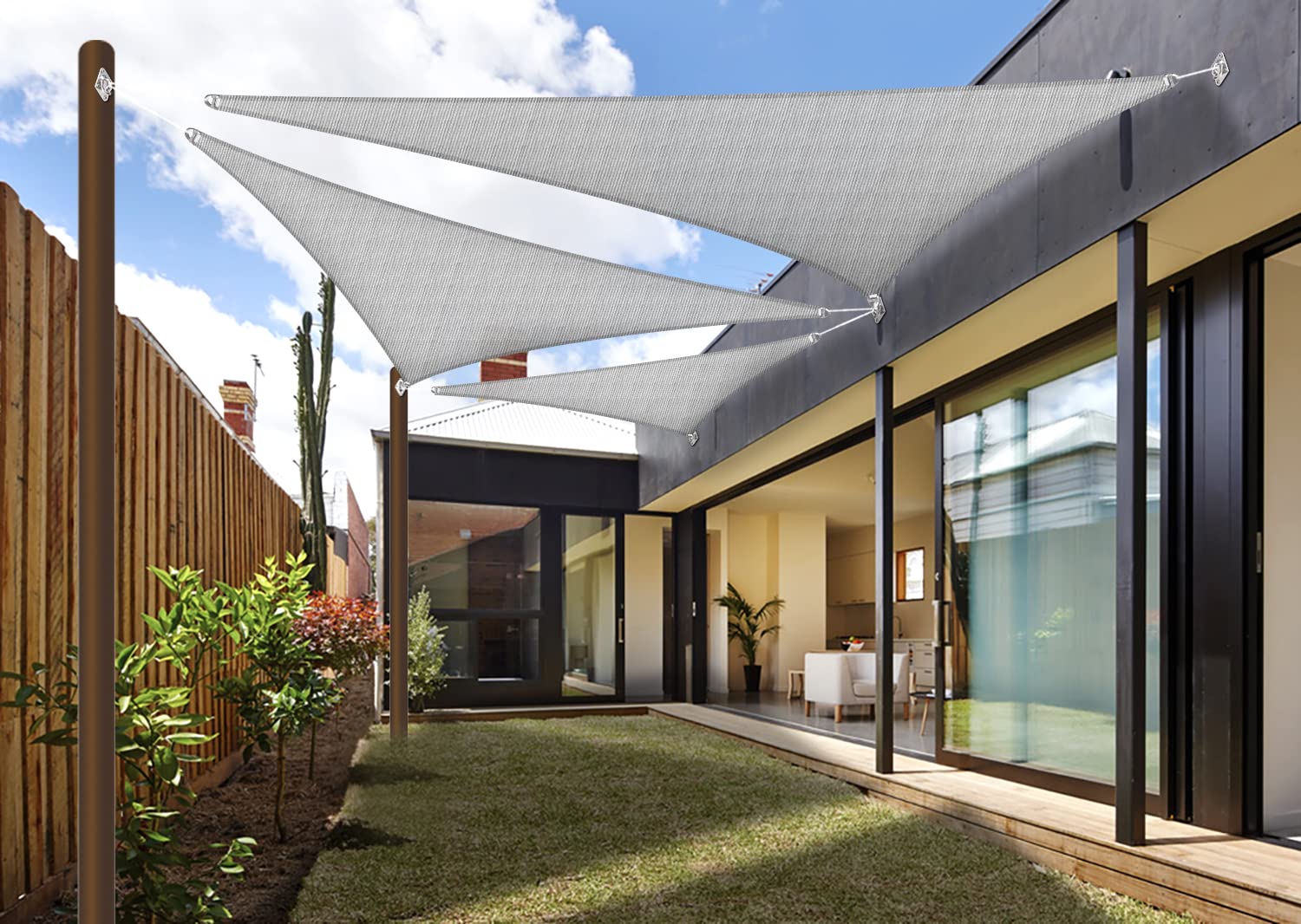 SunnyRoyal 25'x30'x39' Sun Shade Sail Super A Ring Wire Cable Inside Commercial Grade Right Triangle Canopy Awning Fabric Cloth Screen UV Block Heavy Duty Outdoor Patio Carport (Light Gray)