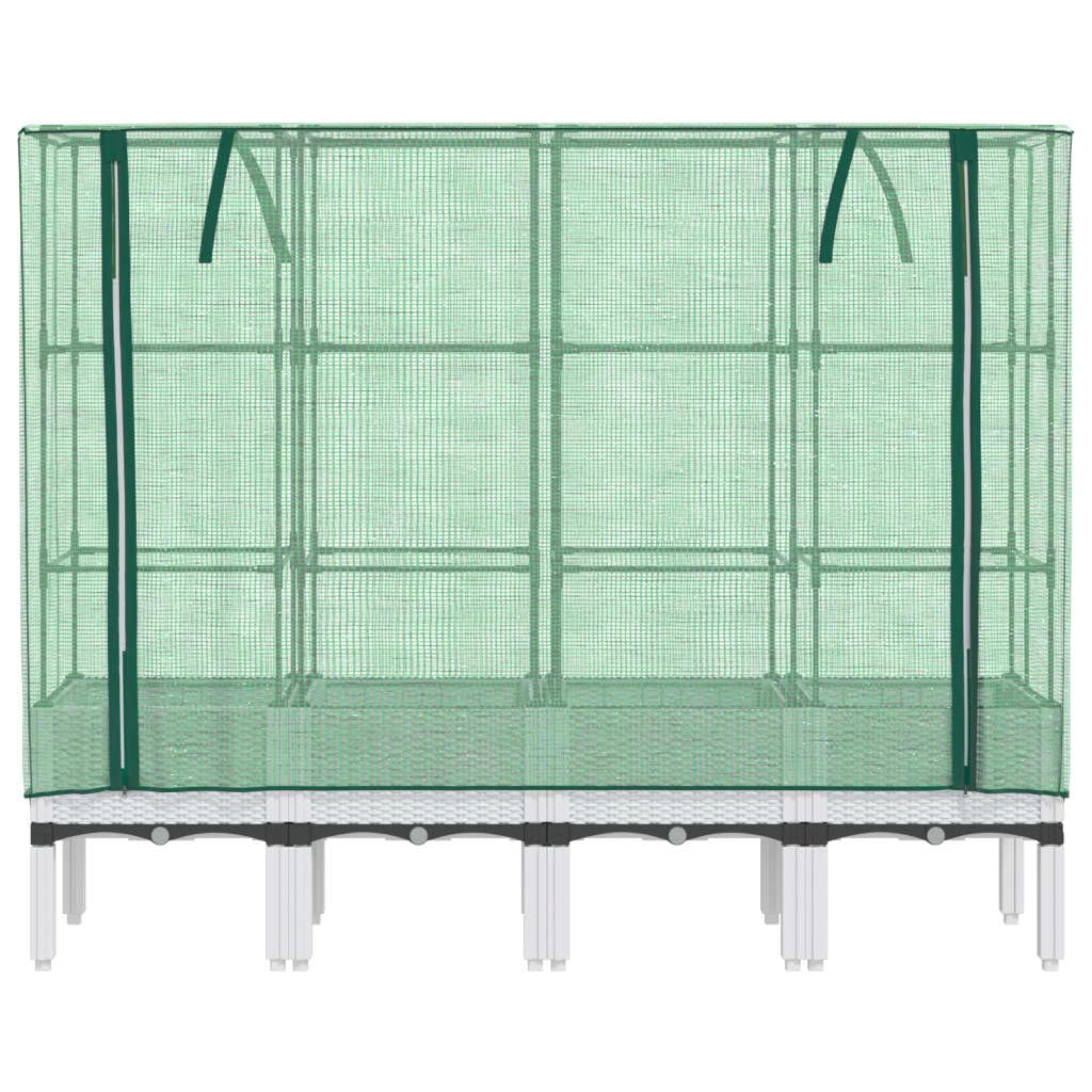 Bancal con accesorio de invernadero, aspecto de ratán, 160 x 40 x 140 cm, polipropileno, para jardín, terraza y balcón