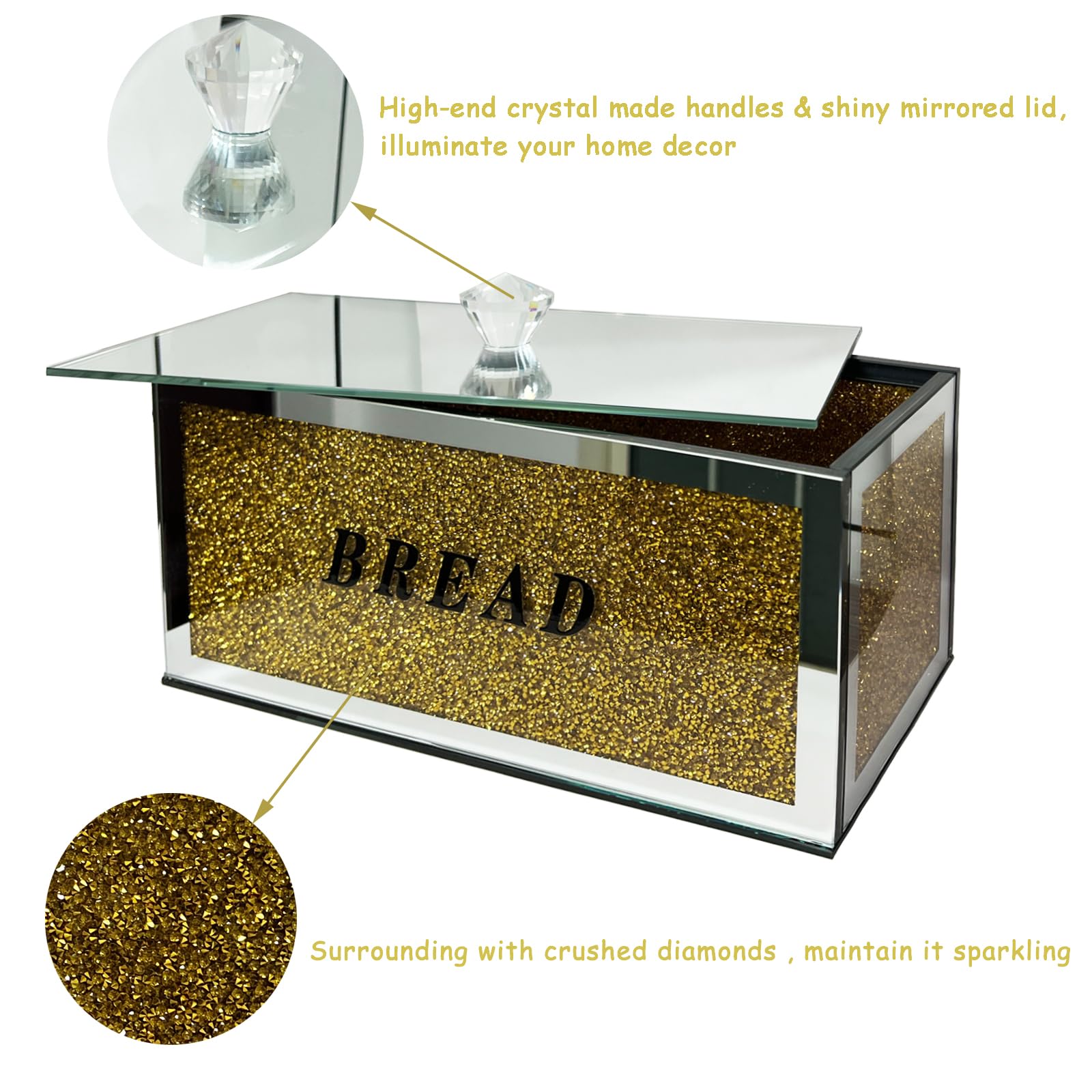 Contenitore Per Pane In Vetro Con Cristalli Glitter, Coperchio Ermetico E Manico Metallico, Design Elegante