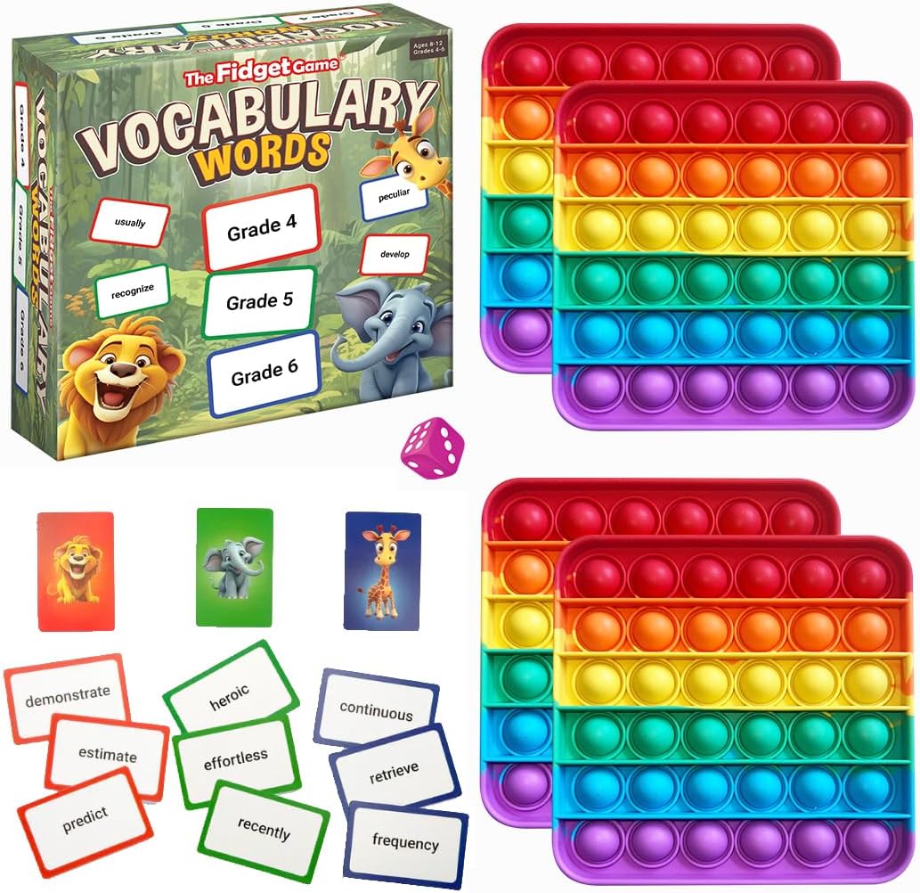 THE FIDGET GAME Vocabulary Words, Flash Card Game, Grade 4-6, Ages 9-12, Develop Communication and Reading Comprehension Skills, Fidget Mats, Learning Guide & PDF Workbook Included