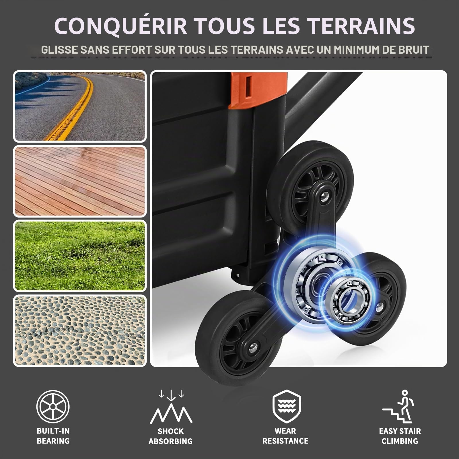 LexonElec x SELORSS 1 Paire de Roues de Remplacement Haute Résistance pour Escaliers - Roues Triangulaires Résistantes à l'Usure pour Chariot de Courses Pliable - Comprend Outil d'Installation