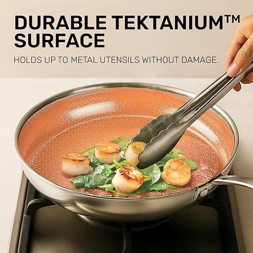 Miniatura 5 de Hybrid - Juego de 3 sartenes antiadherentes de acero inoxidable, juego de sartenes de cerámica de 8,10,12 pulgadas, listo para inducción, fabricado