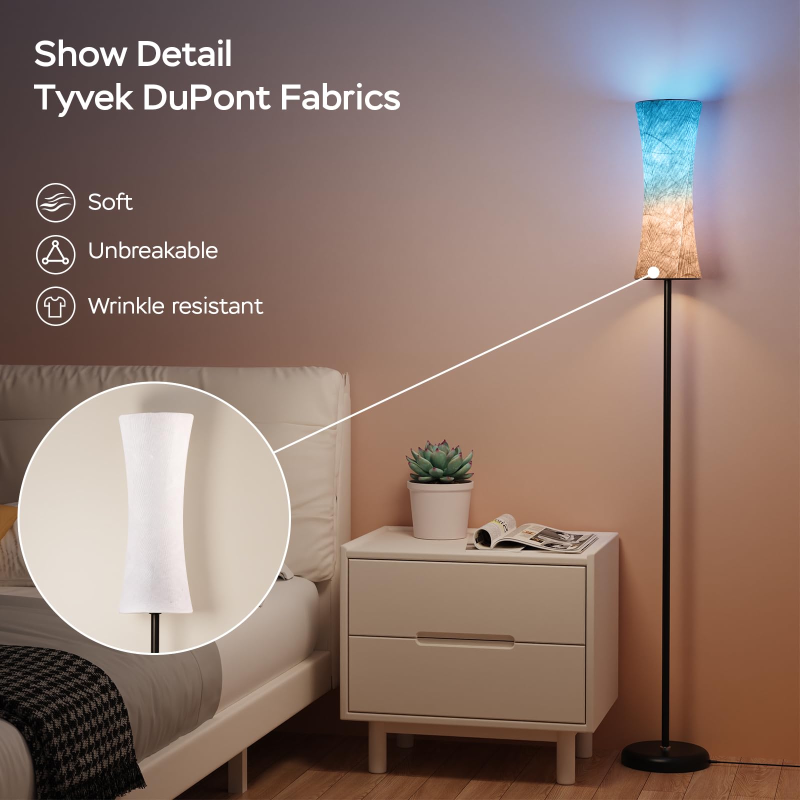 Amedelne RGBW - Lámpara de pie moderna inteligente de 12 W con mando a distancia, de tela, luz ambiental para fiestas, sala de juegos, cámara de círculo, RGBW