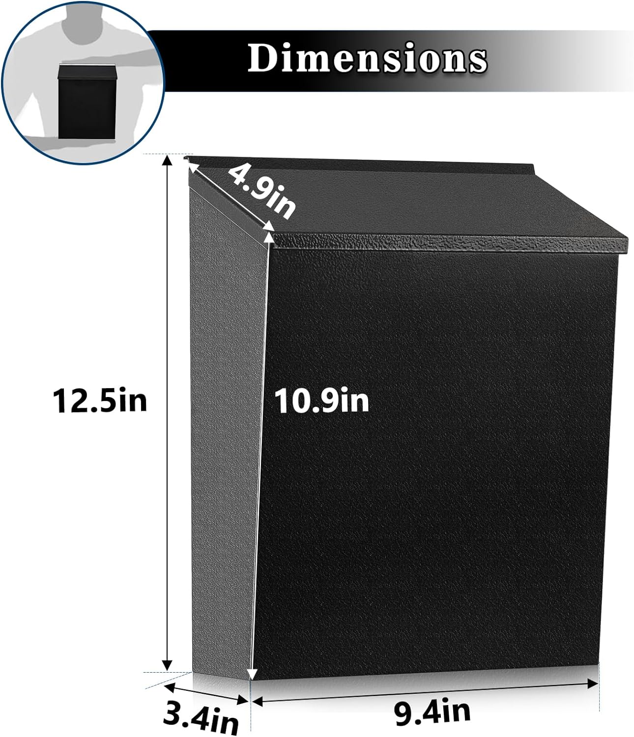 KYODOLED Convenient and Durable Wall Mount Mailbox for Outside, Easy Installation, Ample Storage Space to Accommodate Standard-Sized Letter, Magazine, Check, Black, Drop Box for Home or Apartment