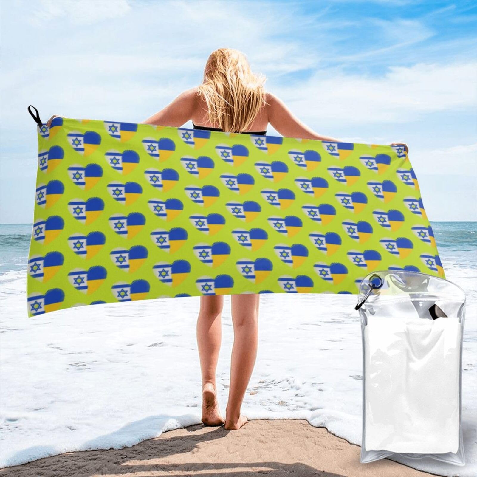 FHIZOAL Israel And Ukraine Quick Dry Towel Microfibre Towel Super Absorbent Ultra Compact Gym Sports Beach Camping Travel