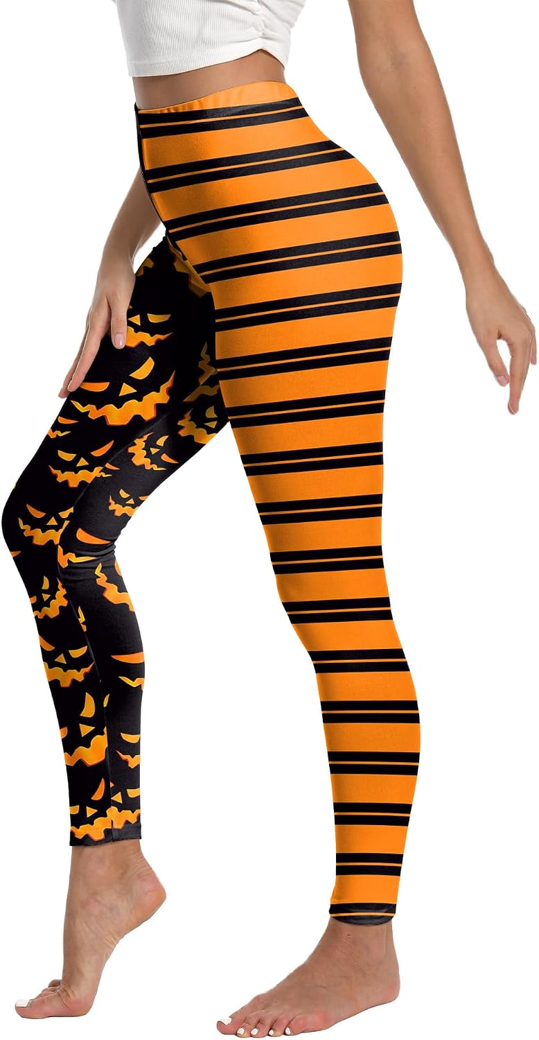Halloween Bat Print Leggings Carnival Pants, Women's High Waist Athletic Tights