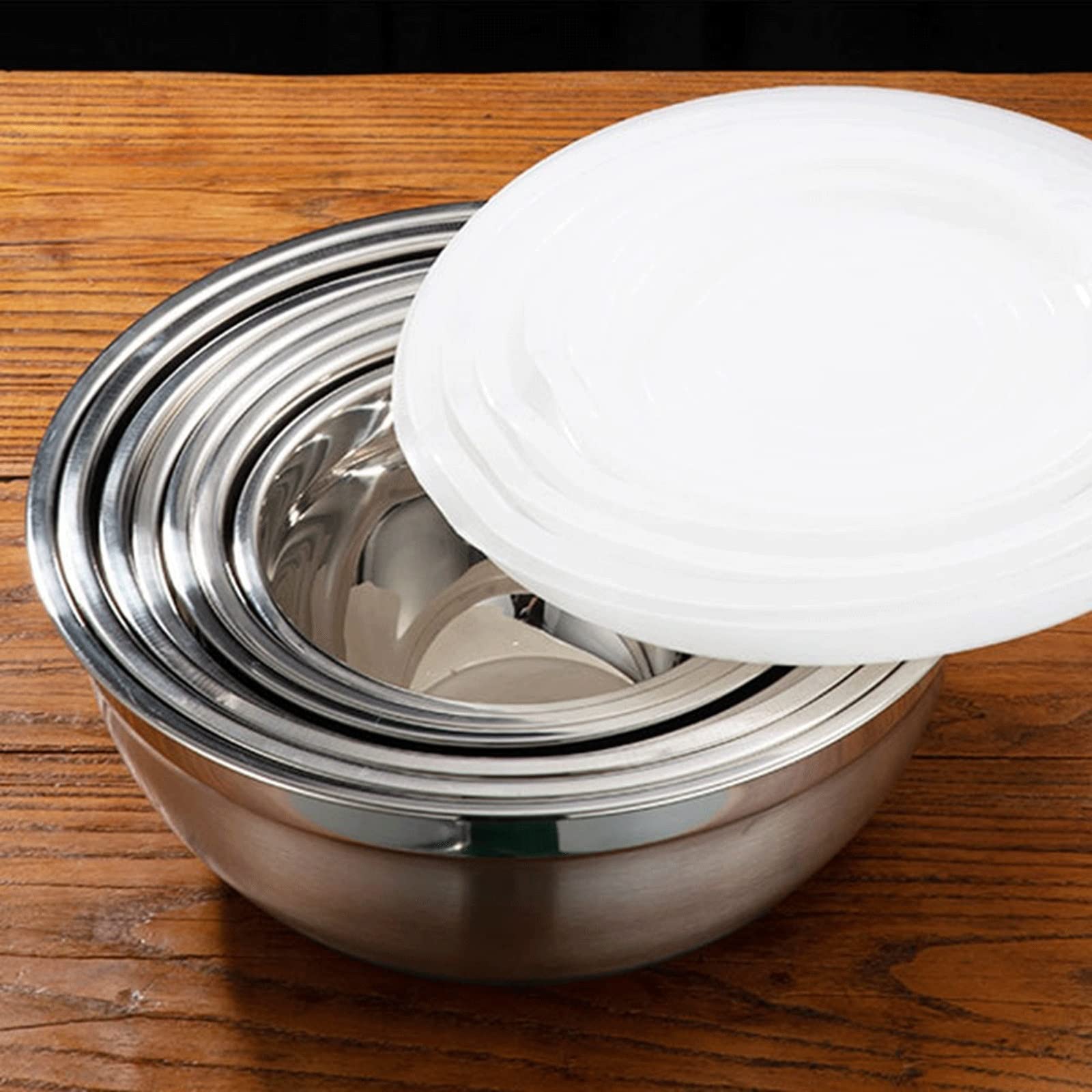 Salatschüssel aus Edelstahl mit Deckel, dicker Silikonboden, rutschfeste Rührschüssel, Kochwerkzeuge, professionelles Kochgeschirr (mit L