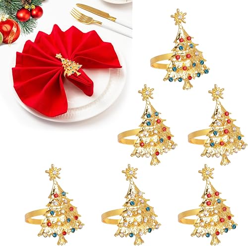 Figarge 6 Stück Serviettenringe Gold Serviettenring Weihnachten Weihnachtsbaum S