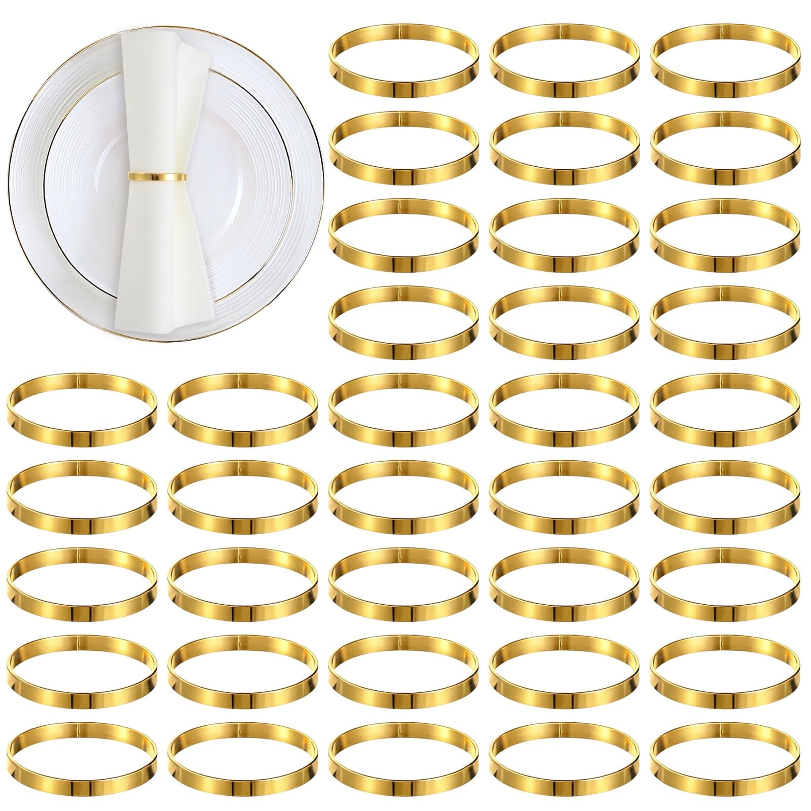 Lot de 100 Anneaux de Serviette dorés, Anneaux Porte-Serviettes Ronds en métal Simple de 1,65 Pouce, en Alliage, déco de Table pour Mariages, fêtes, banquets et réceptions
