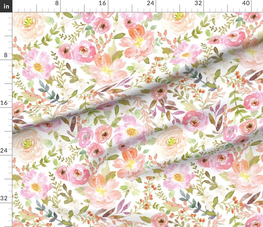 Spoonflower Fabric - Watercolor Pastel Floral Flora Flowers Nursery Roses Modern Printed on Cotton Poplin Fabric by The Yard - Sewing Shirting Quilting Dresses Apparel Crafts