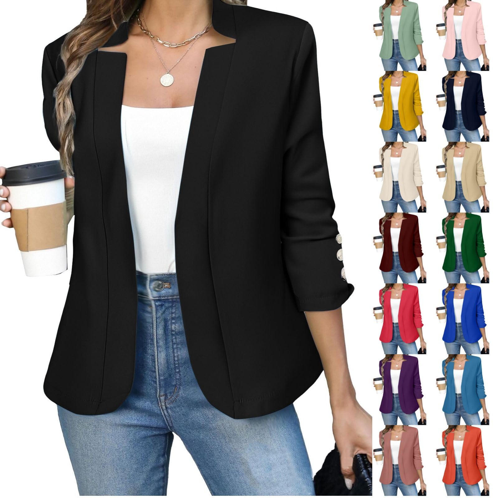Womens Blazers for Work Casual Open Front Long Sleeve Y2k Jackets Teacher Outfits Ladies Dressy Business Suit 2025
