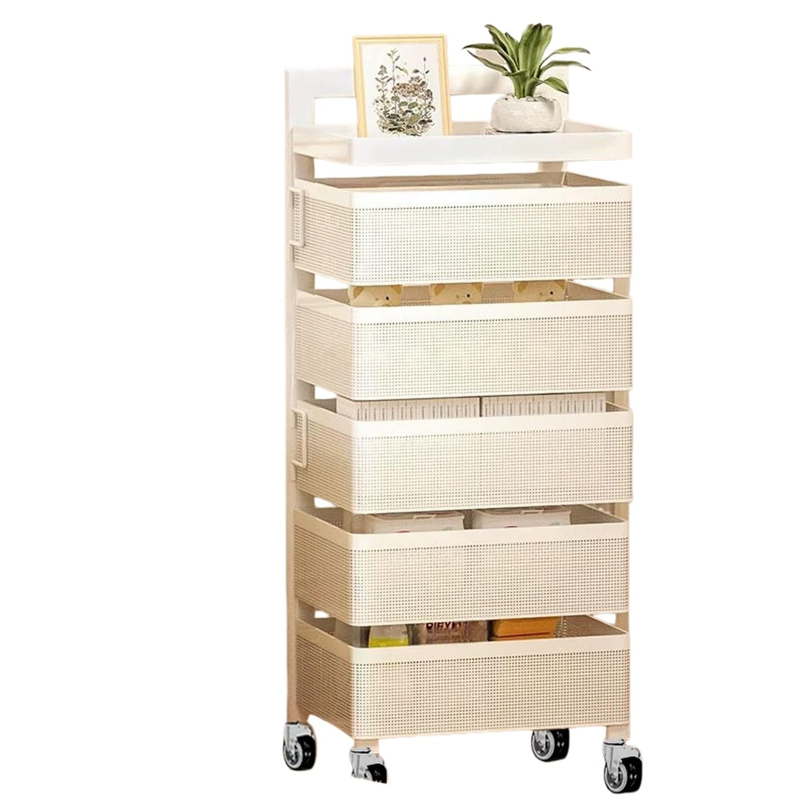 Ljhfg63kuyt White Multi-Purpose 360° Rotating Storage Cart Rolling Swivel Snack And Makeup Organizer Trolley(White)