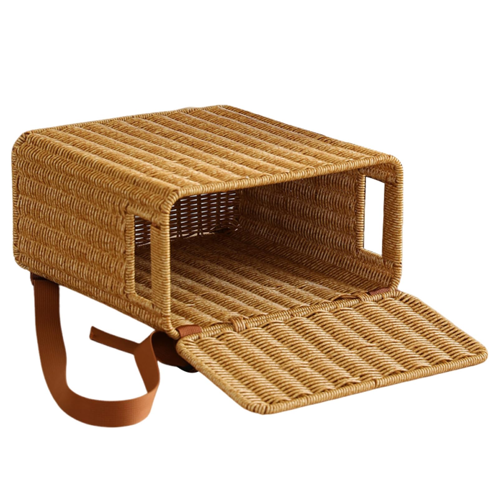 Alasum Cesta Ratán Sintético Ligera con Asas y Correas de Hombro, Diseño Alto y Estrecho con Tapa, Adecuado para Picnic y Almacenamiento en Casa