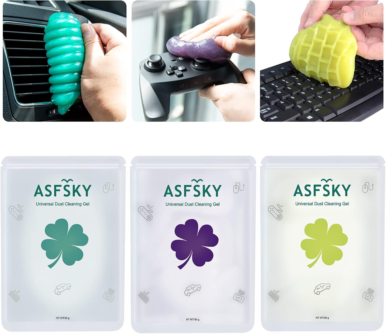 ASFSKY Cleaning Putty Car Cleaning Gel for Car Detailing Car Slime Cleaner Dust Cleaning Mud Universal Cleaning Gel for Vents, Dashboard, Car Cleaning Putty Gel for Removing Dust, Crumbs 3 Pack