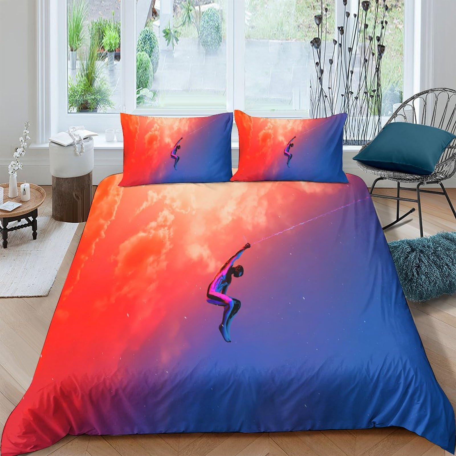 Ctjqhvkz Style-8 3D Printed Sunset Gradient Fitted Sheet Microfiber Soft Breathable Silhouette Mattress Cover For Bedroom Decor Single（135X200cm）