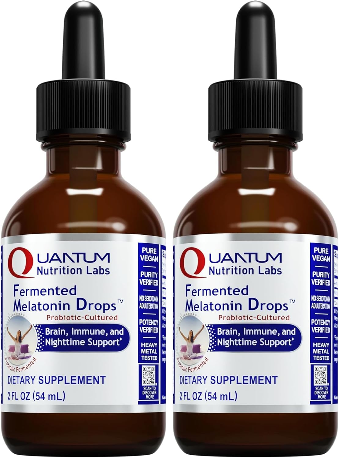 Quantum Nutrition Labs Fermented Melatonin Drops - Melatonin Liquid for Adults, Sleep Support, Made with Organic Ingredients, Vegan Friendly - 2 Fl Oz (54 Servings) (Pack of 2)