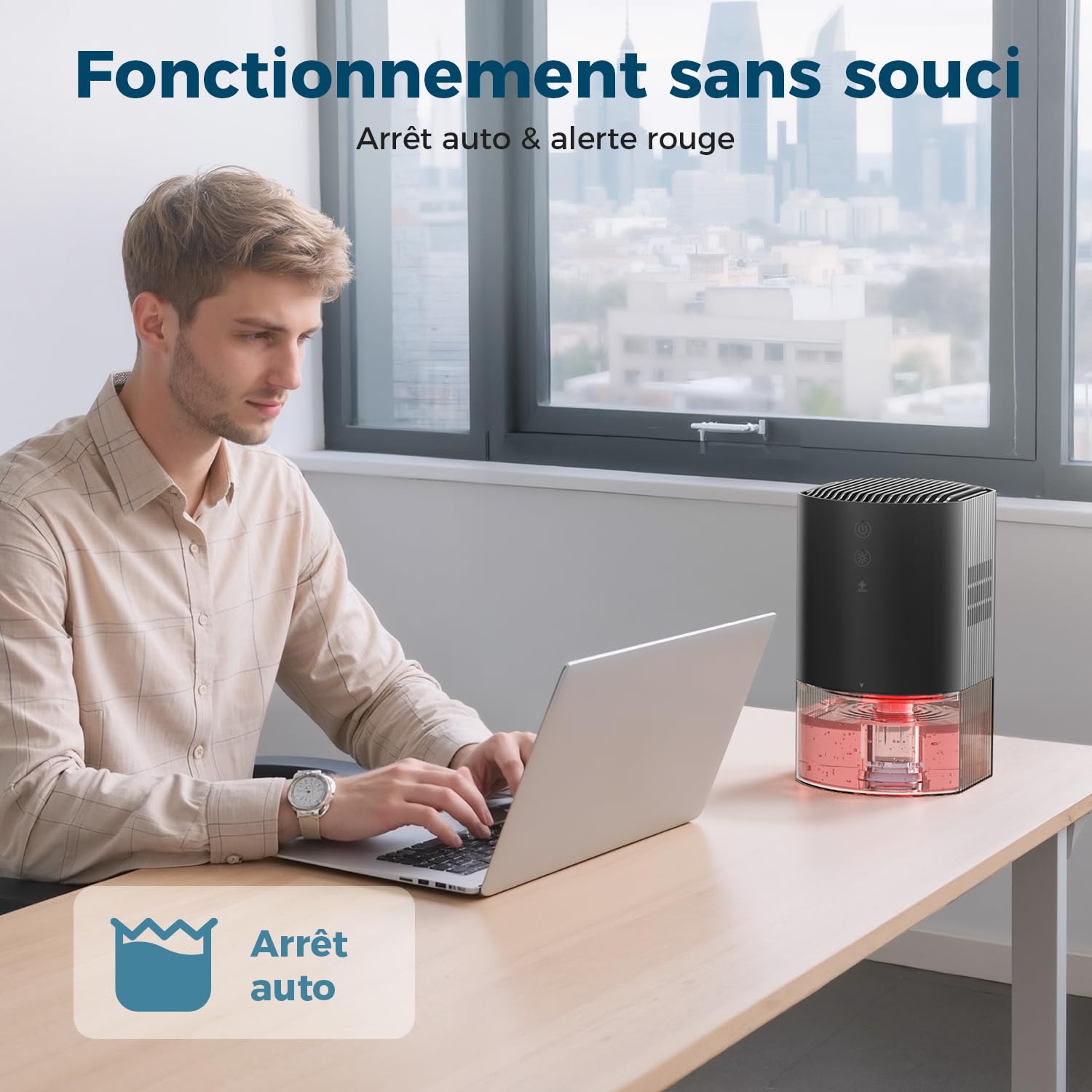AROEVE Deshumidificateur d Air 990ml, Petit Déshumidificateur Électrique Compact et Silencieux pour Chambre à Coucher Avec 7 Couleurs de Lumière, Arrêt Automatique, Protection Contre le Dégivrage