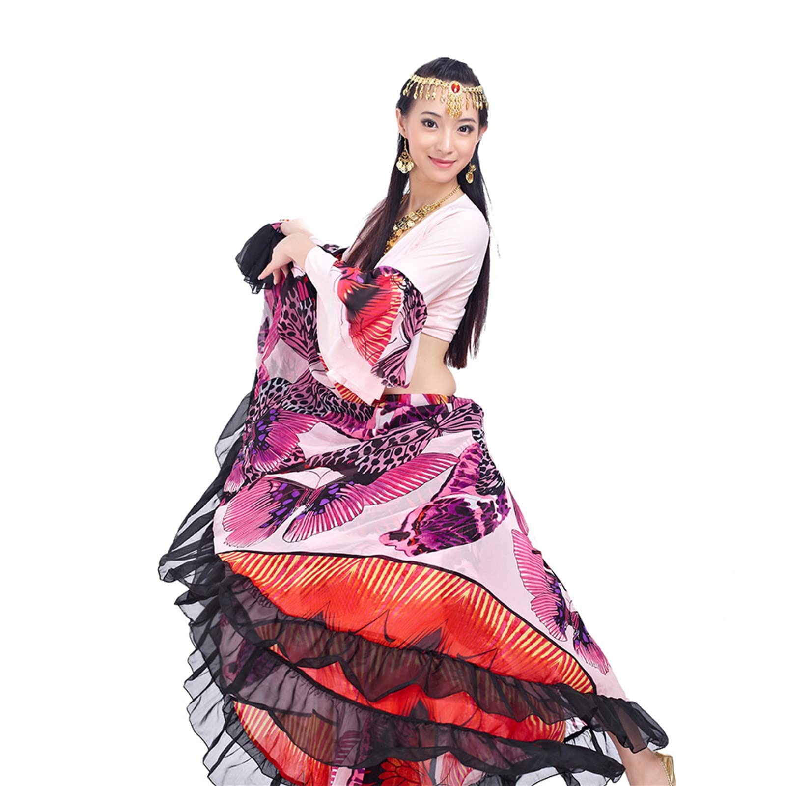 Conjunto de bailarina de danza del vientre profesional para mujer, Tops sexy para mujer y faldas grandes de baile swing, Ropa de actuación de baile de Halloween, para Actuación de fiesta