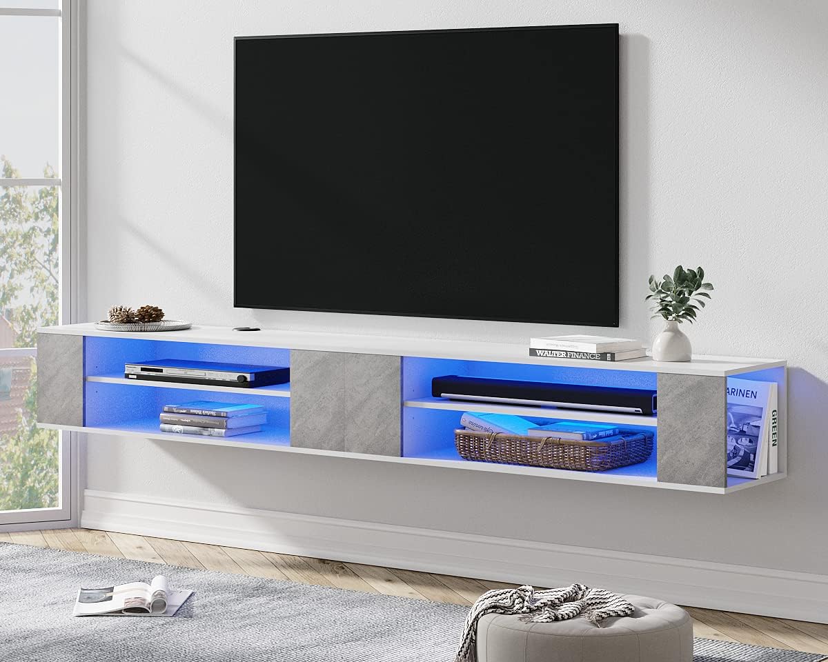 Amazon.com: WAMPAT 80 inch Blue LED Lights Floating TV Stand for 65 ...