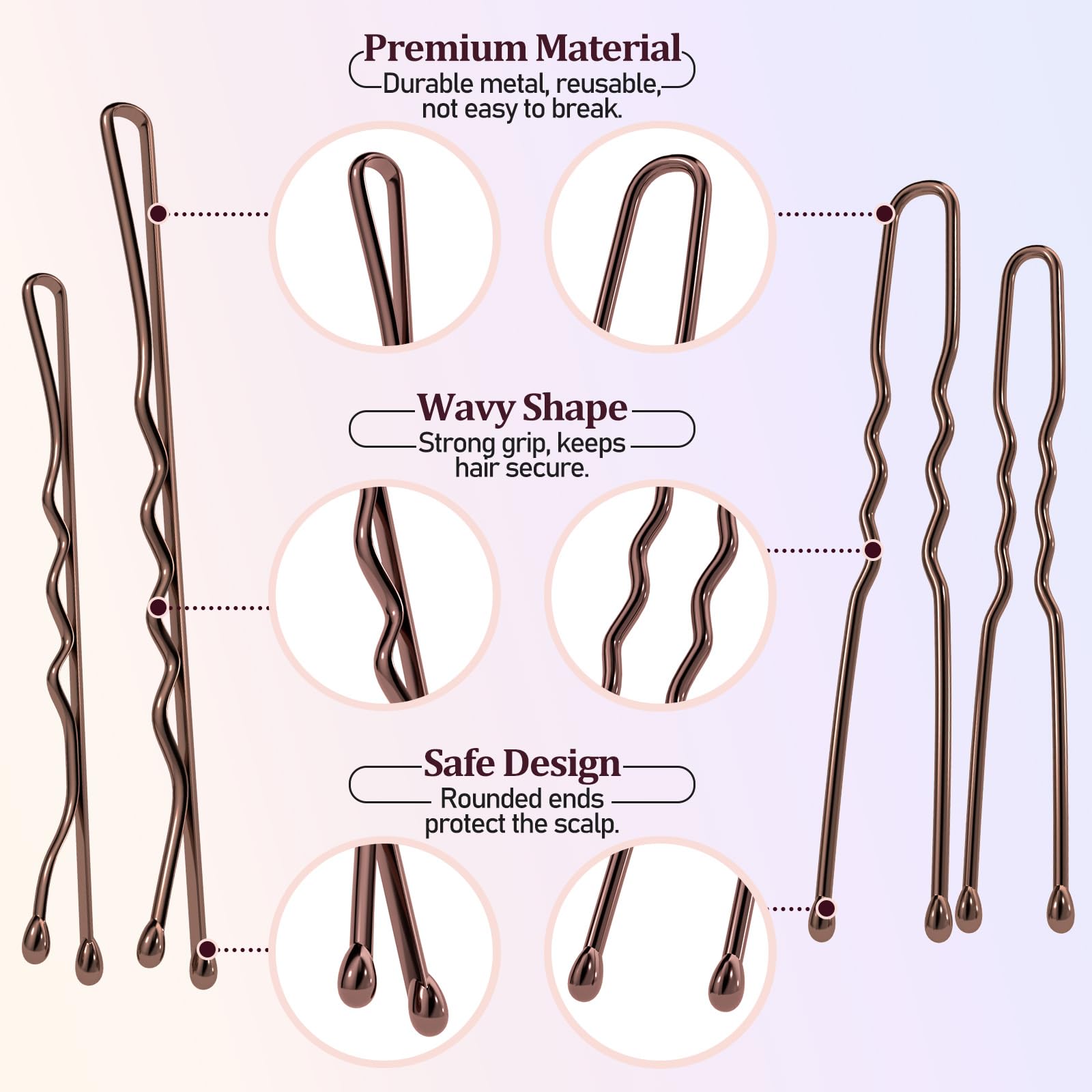 385 Pezzi Fermagli per Capelli Kit, 150 Forcine U, 125 Forcine Piatte, 100 Elastici Trasparenti per Capelli, 6 Retina Chignon, 4 Scrunchies, Accessori Fermagli Donna Set con Scatola, Marrone