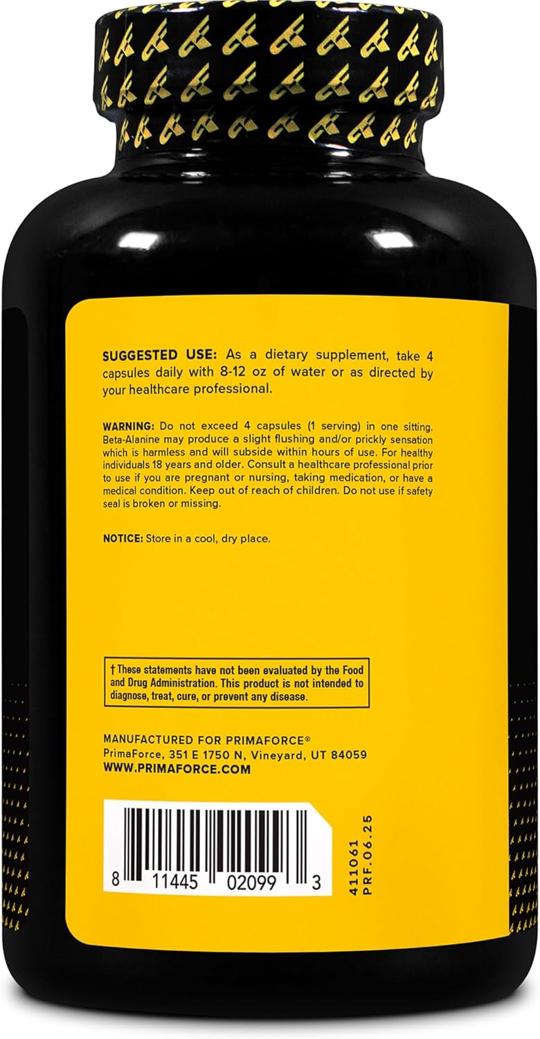 Primaforce Beta Alanine Capsules 3,400mg, 180 Capsules (45 Servings) - Potent Beta-Alanine Supplement - Image 3