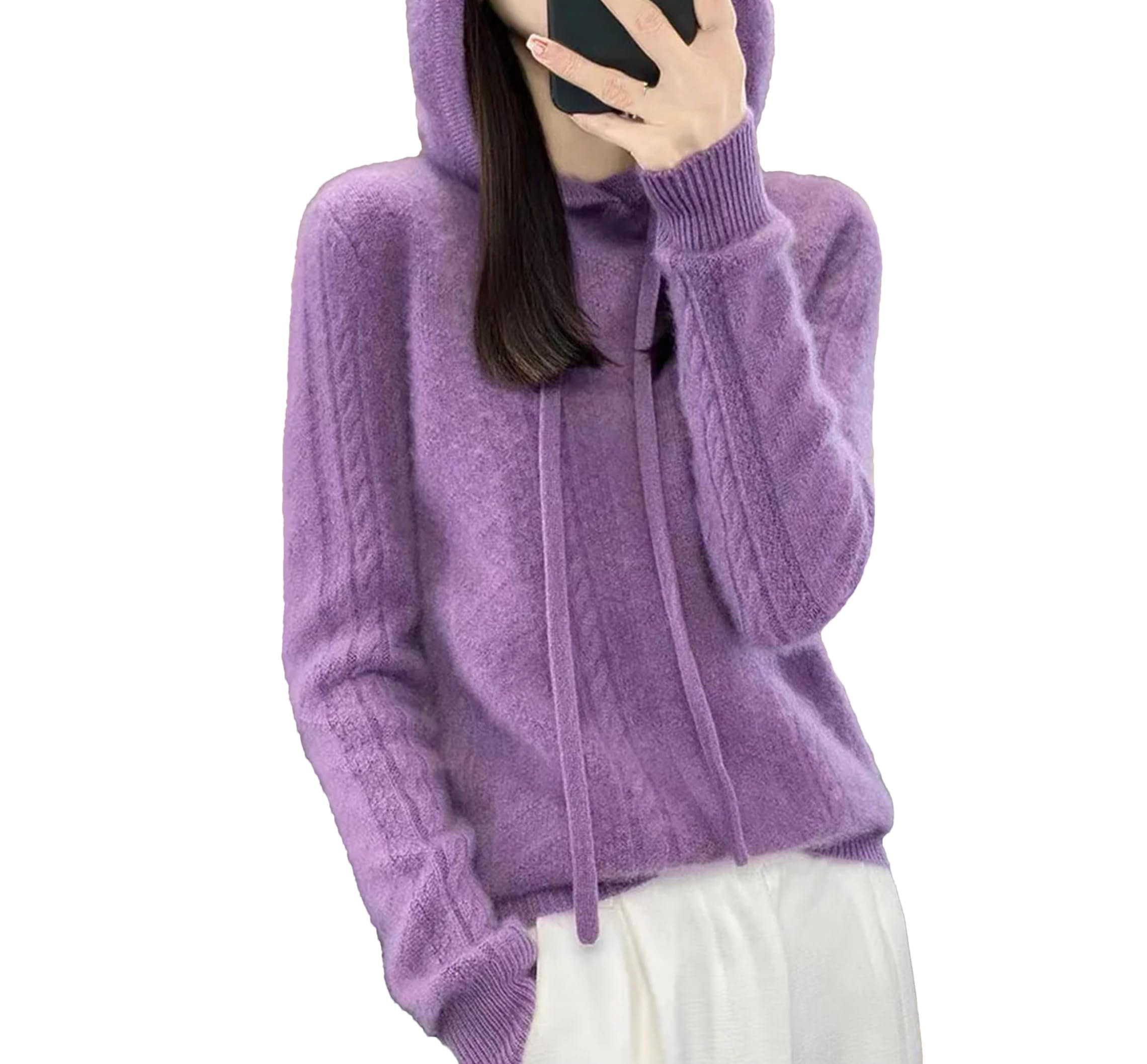 Maglione da donna autunno e inverno lavorato a maglia con cappuccio casual lana manica lunga ufficio donna pullover top