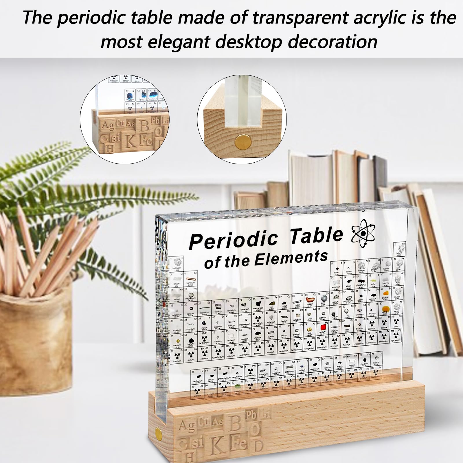 Tavola Periodica, Tavola Periodica Con Elementi Reali All'interno, con 83 Elementi Reali All'Interno, Display Della Tavola Periodica con Base di Luci a 7 Colorate LED,Strumento Didattico Elementi