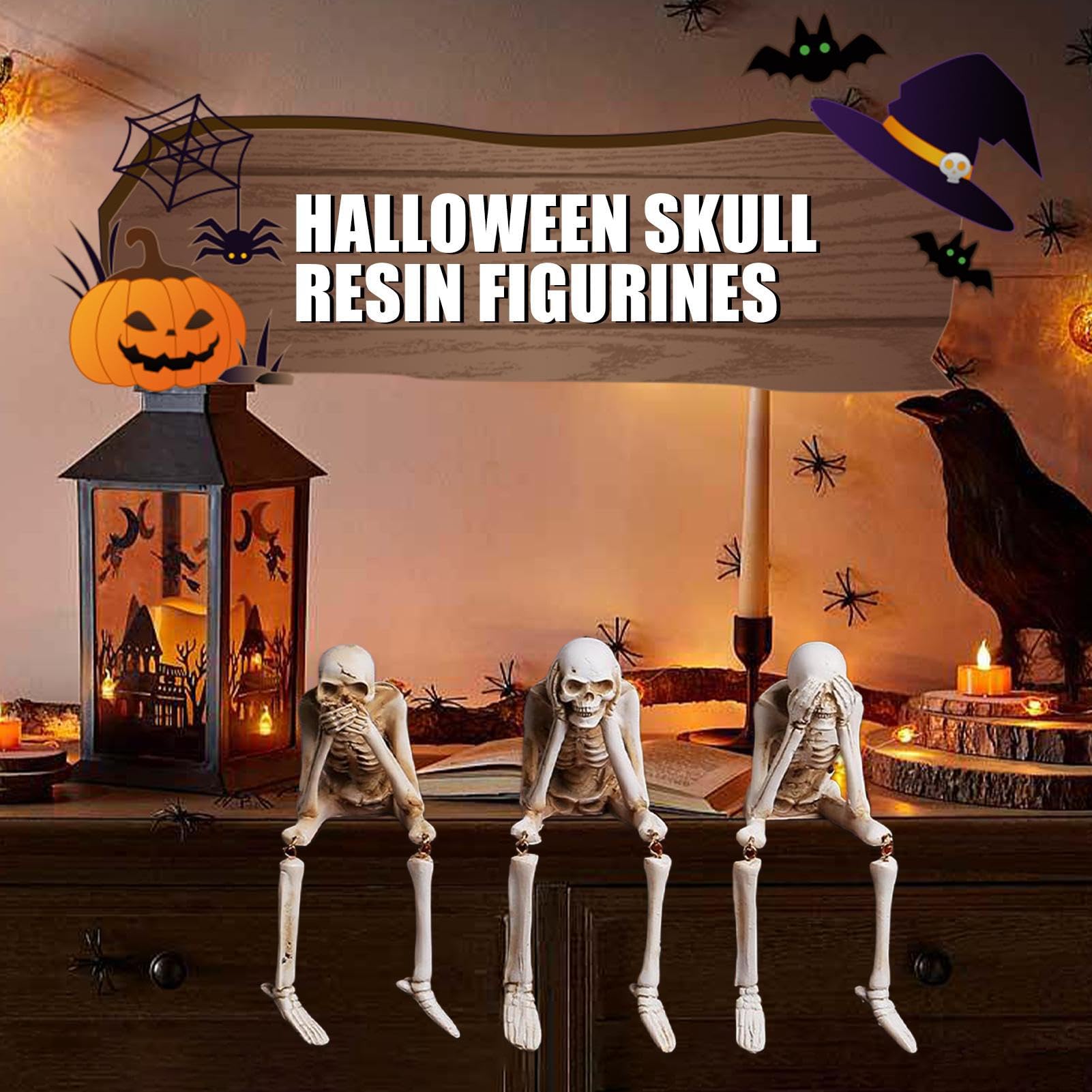 Esqueleto del Halloween 3 Figuras Sentadas Realistas