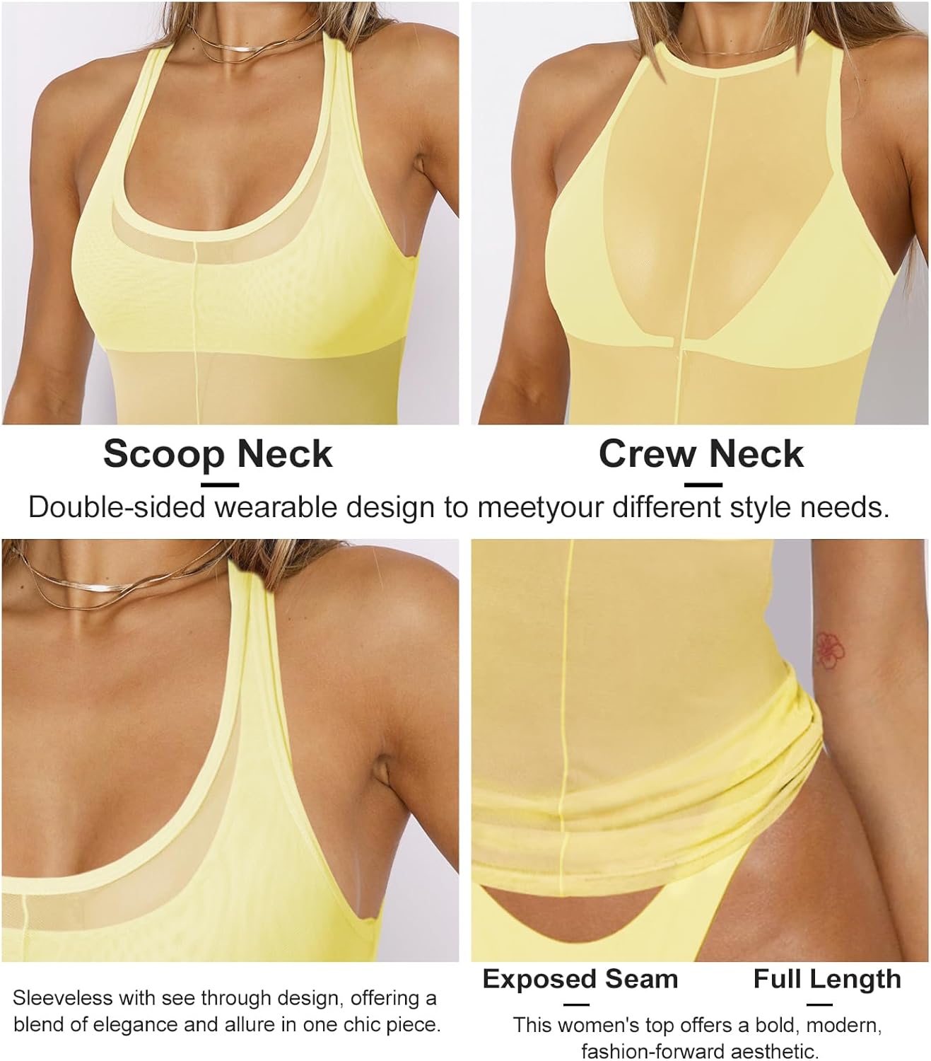 Sexy Mesh Sheer Tops for Women See Through High Neck Low Cut Scoop Back Slim Fitted Tank Mesh Shirt Going Out Tops - Image 5