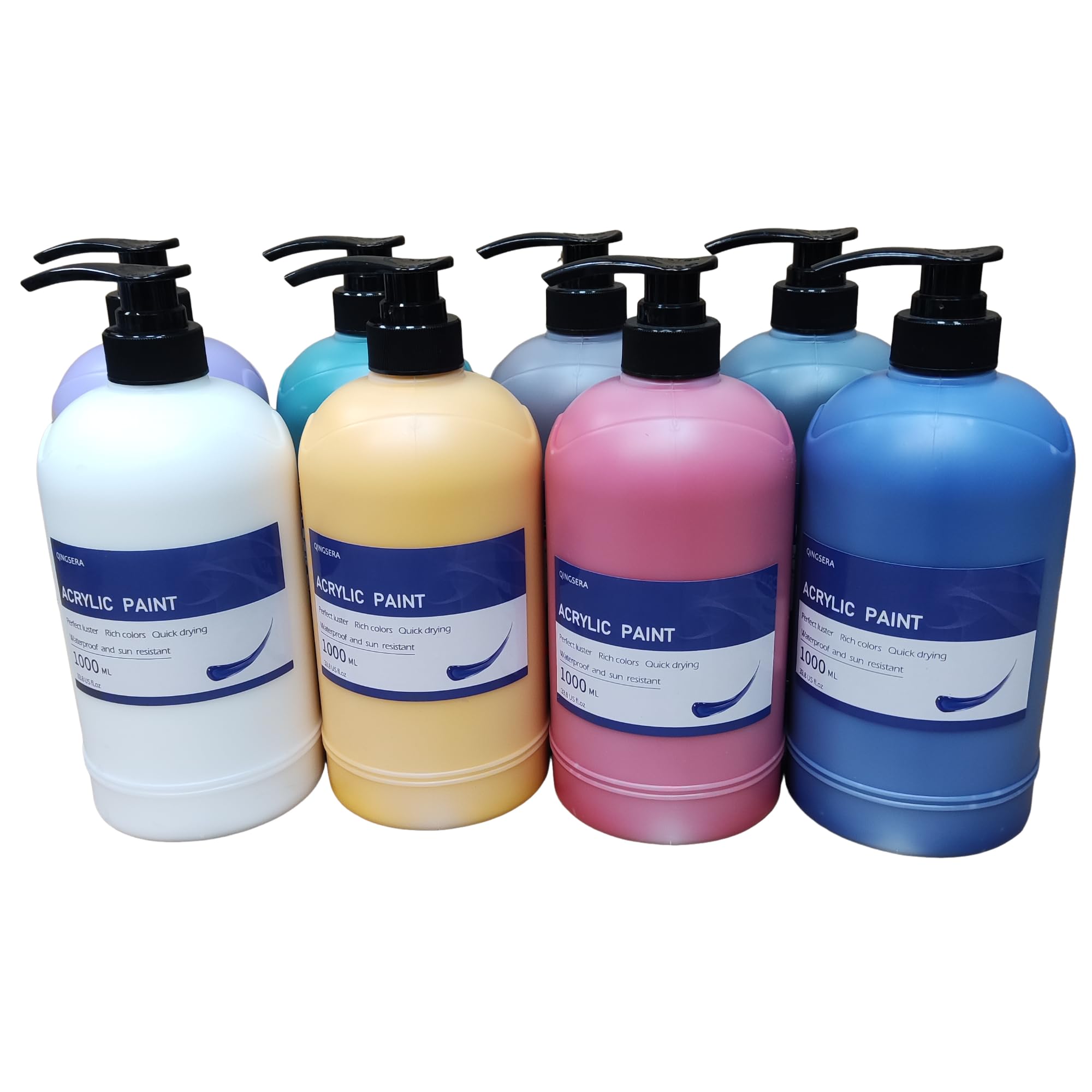 Juego de pintura acrílica de 8 colores, cuerpo pesado, botellas exprimibles de 33.8 onzas líquidas con bomba, no tóxicas, pigmentos ricos para lienzo, manualidades, madera, pared, piedra