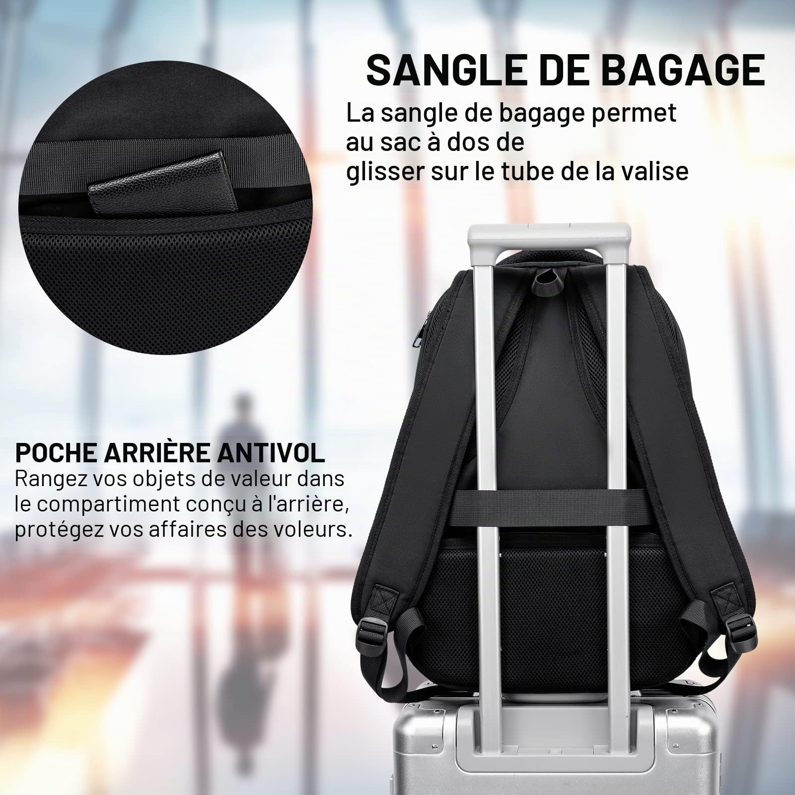 Sac a Dos Homme, Sac à Dos Ordinateur Portable 15.6 Pouces avec USB Charging Port Imperméable Antivol, Sac a Dos Ecole pour Loisir, College, Affaire