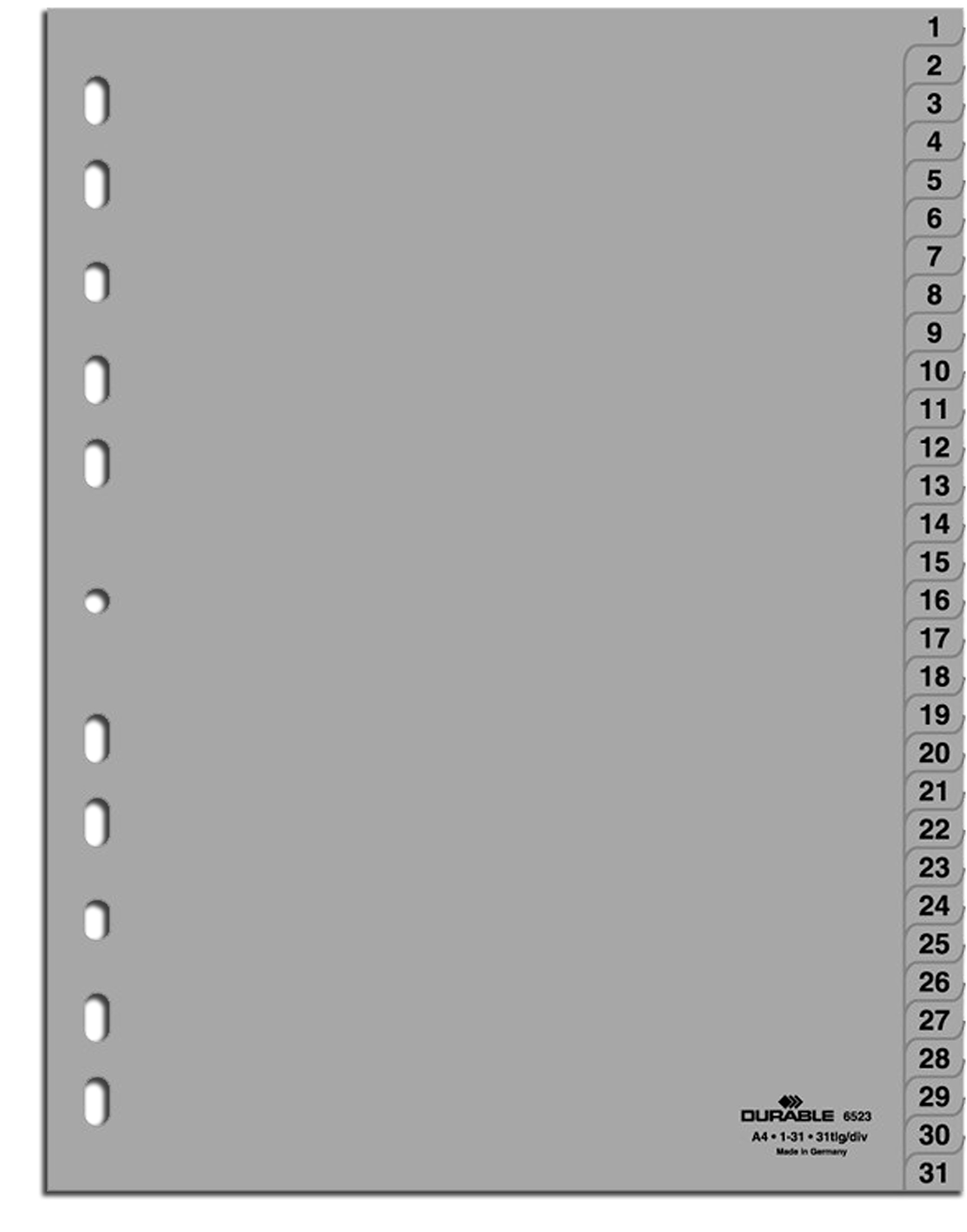 Durable 20er Packung Hunke & Jochheim Register 1-31, (PP, DIN A4, 215/230 x 297 mm) 31 Blatt grau (20, Register 1-31)