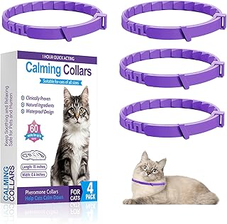 Collier apaisant pour chat, 4 pièces, anti-stress, avec phéromones naturelles, lavande et camomille, réglable (jusqu'à 38 cm), effet 30 jours, pour chatons et chats adultes
