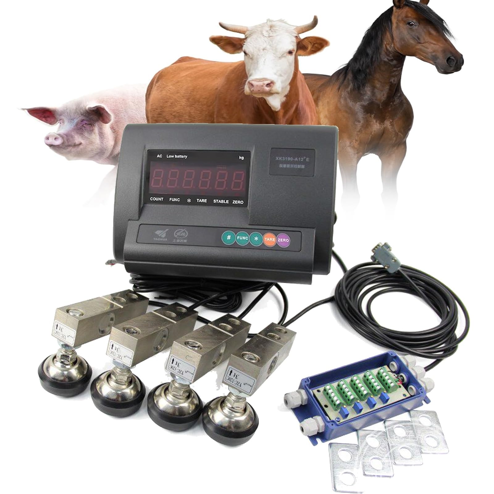 10000 Lb Impermeabile Barra di Carico Set con Indicatore Digitale per Cattle, Pecore, Capre e Maiali - Soluzione di pesatura ad alta precisione per vicoli, scivoli e Gabbie per bestiame - Durevole, fa
