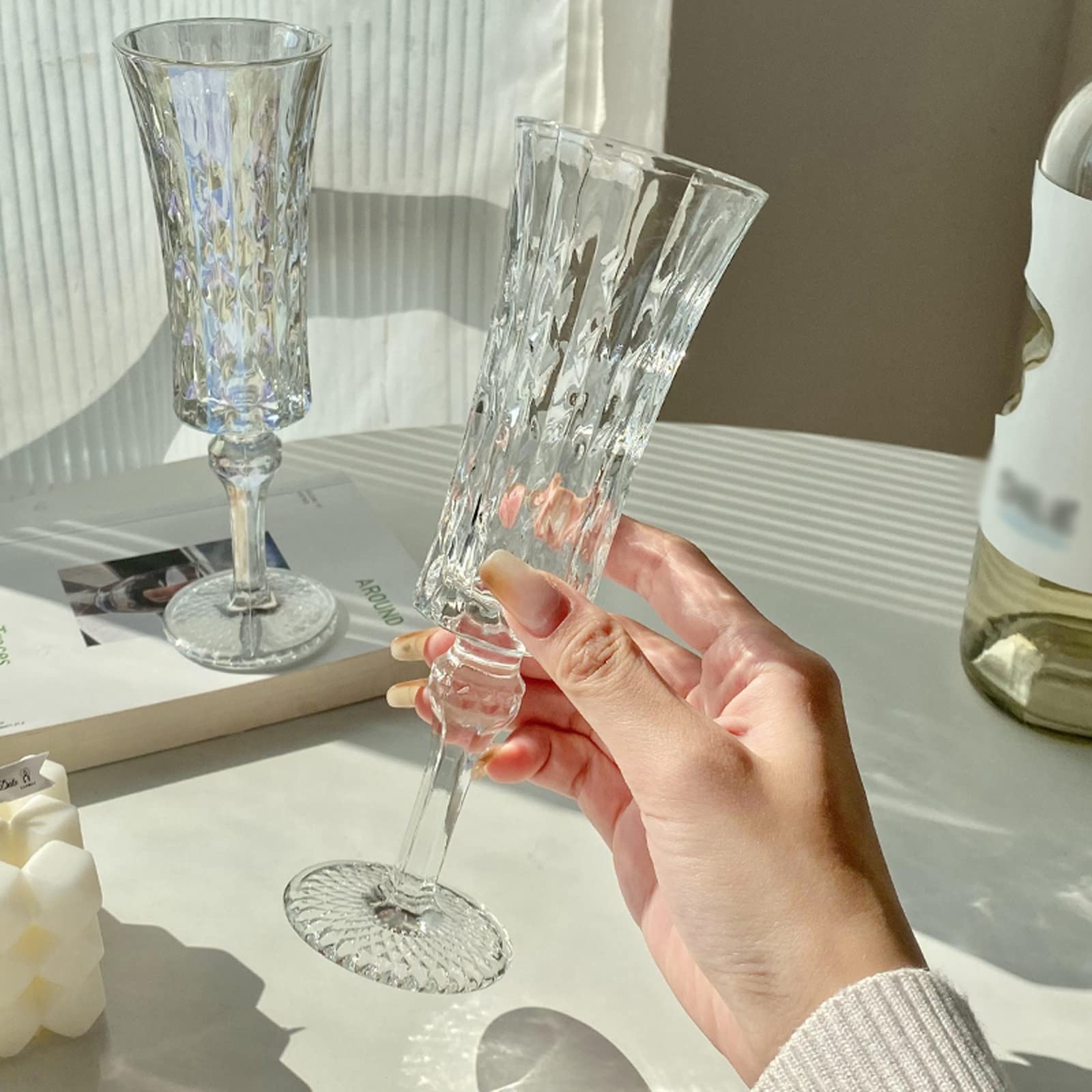 Weingläser 6-Teilige Geprägte Champagnergläser Home Vintage Hoch, Das Sektglas Glas Champagnerflöte Ist/Transparent/115Ml